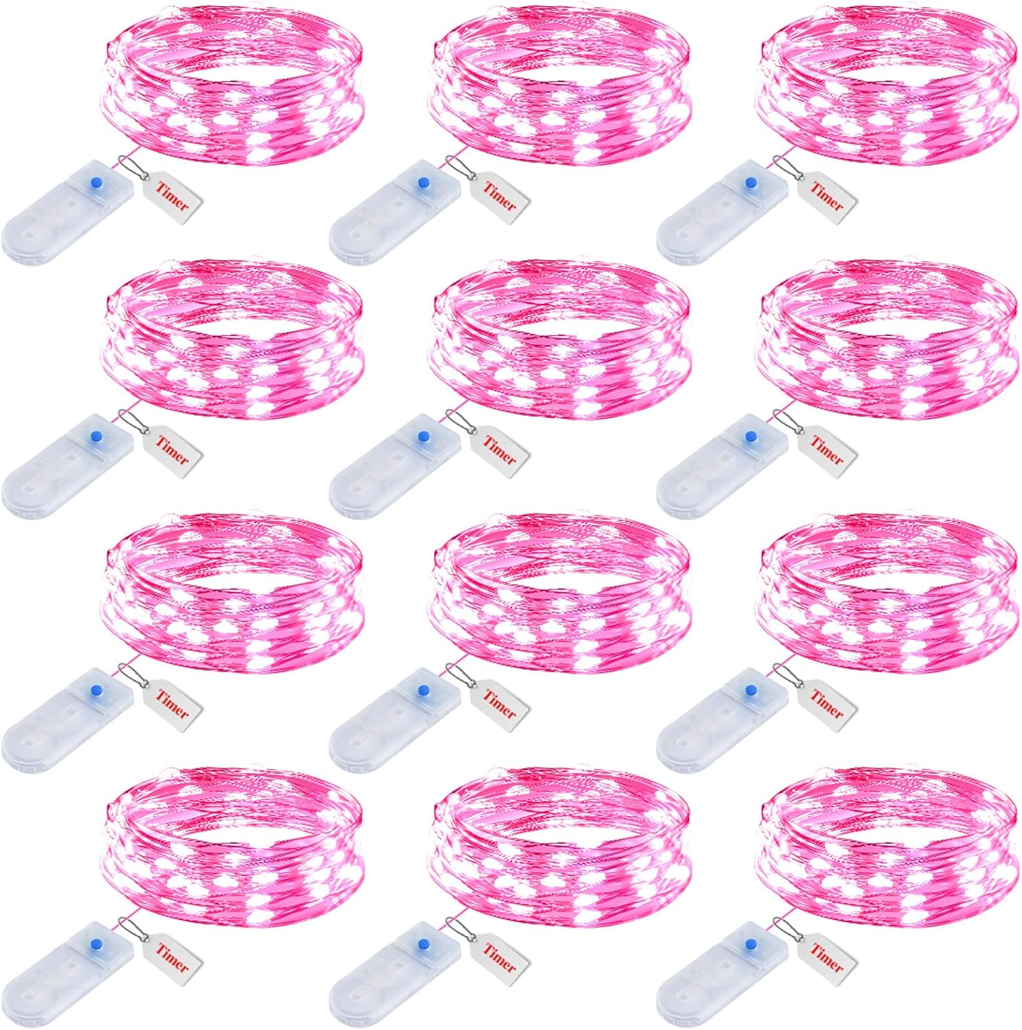 12 Pack 7FT Pink Fairy Lights