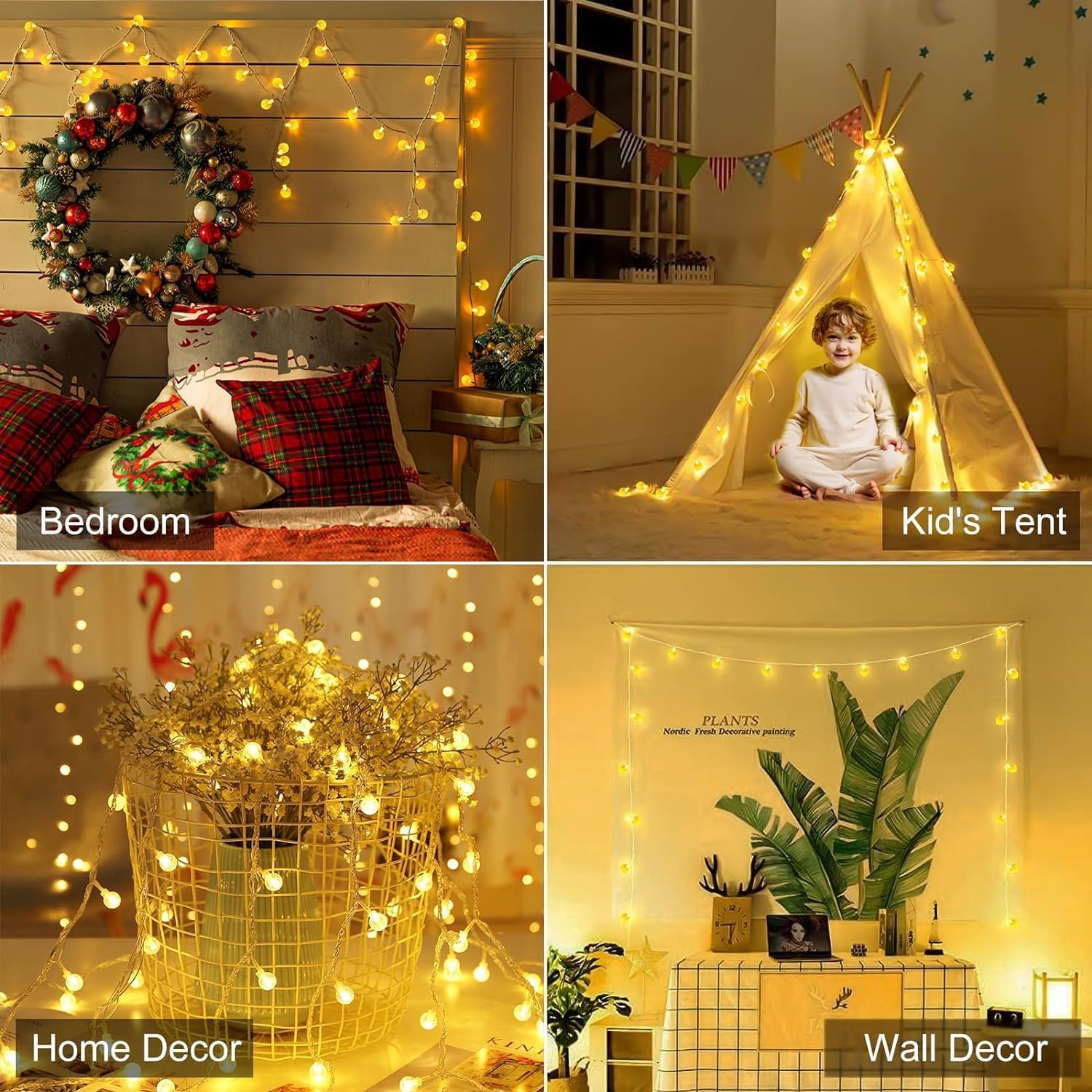 Battery Operated Crystal Globe String Lights - 33 FT, 60 LED, Remote Control