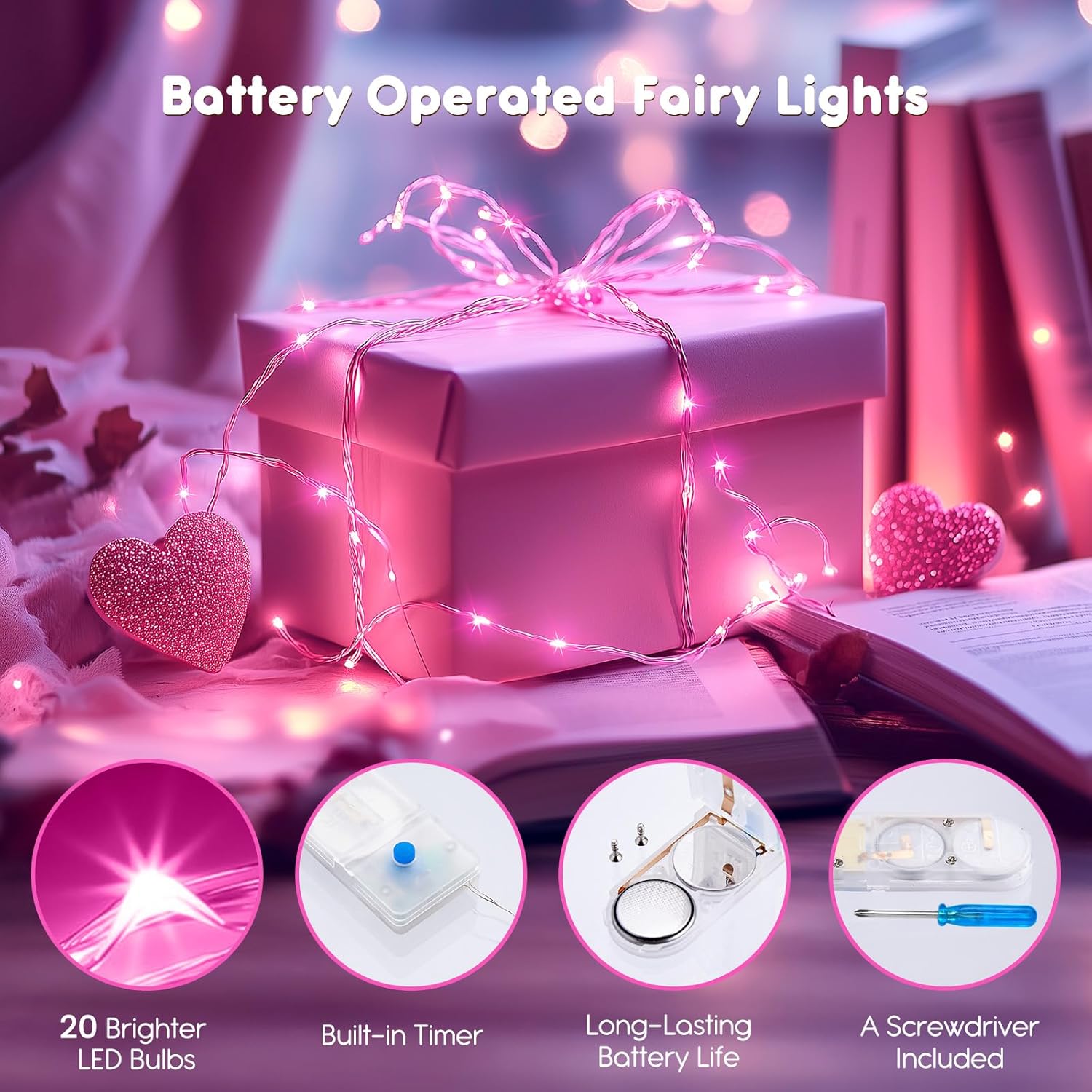 12 Pack 7FT Pink Fairy Lights