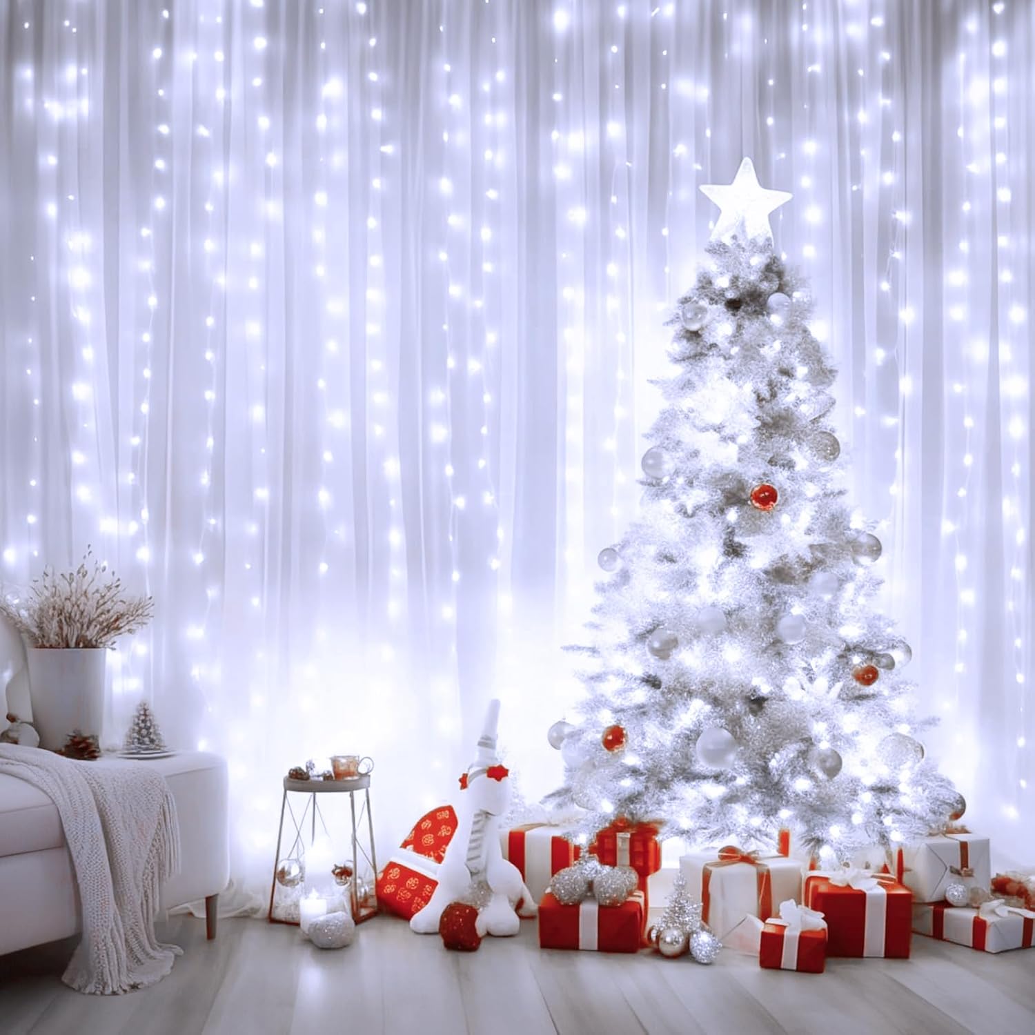 Curtain Lights - 300 LED, Dimmable, Remote & Timer, USB Powered