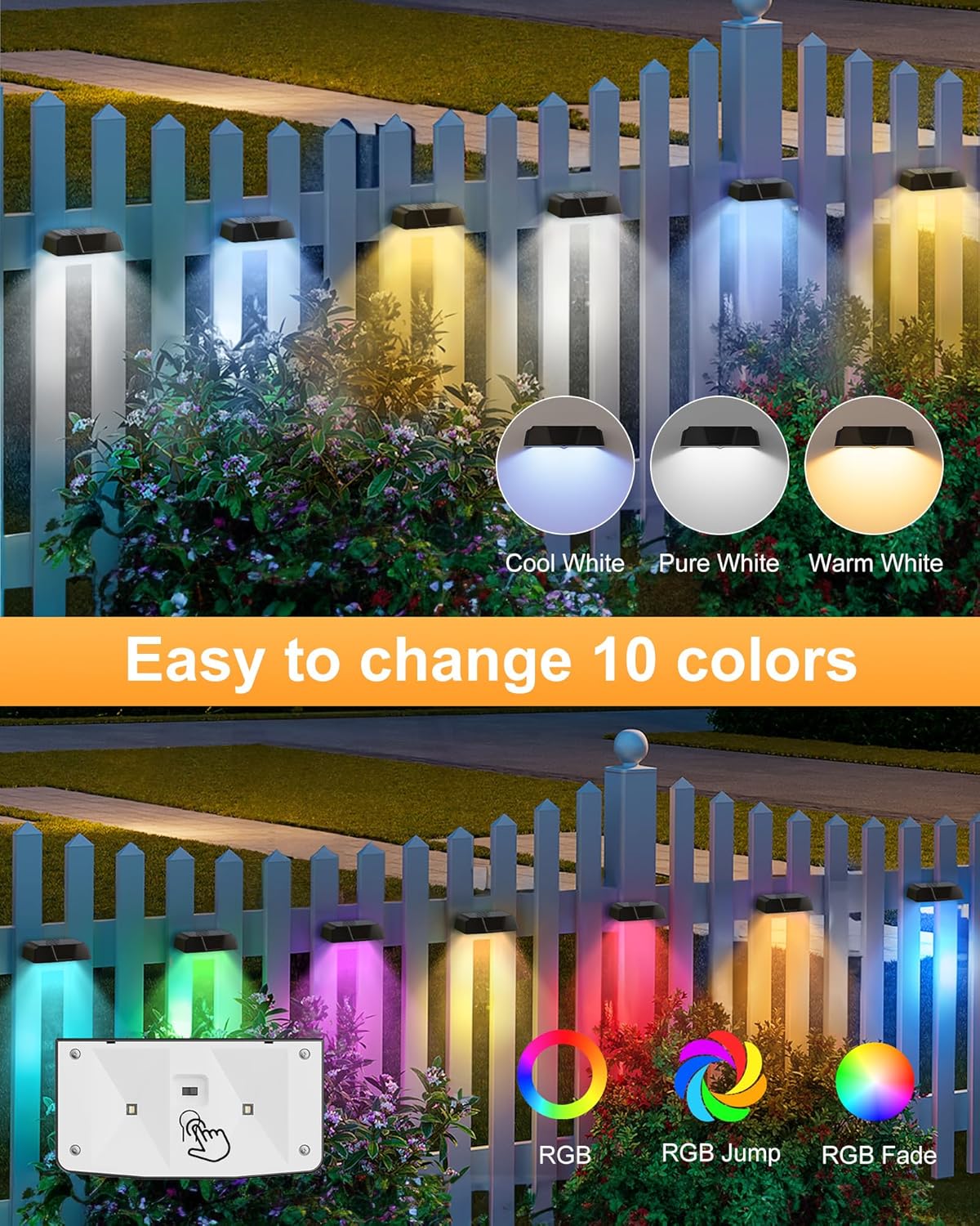 Solar Outdoor Deck Lights, 12 Pack, IP65 Waterproof with RGB Colors