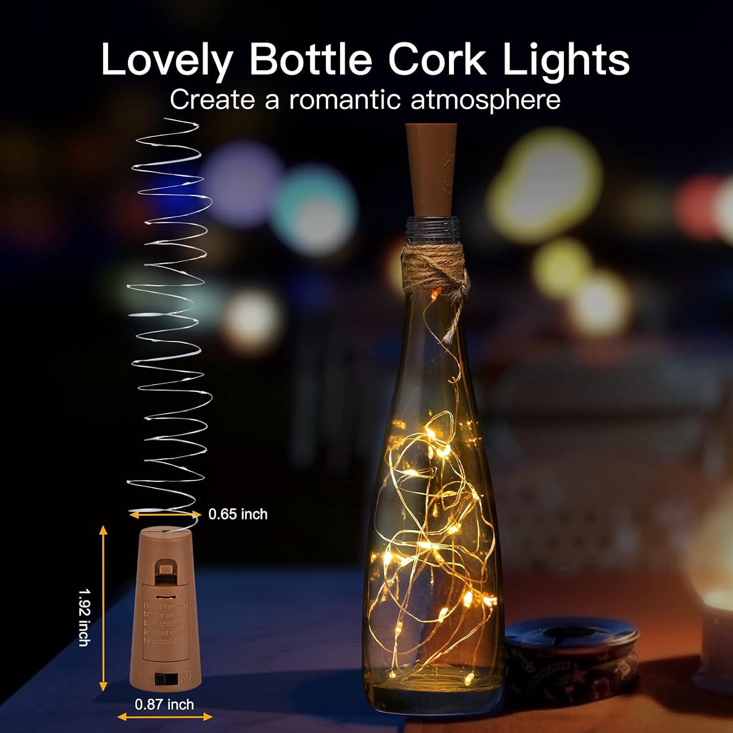 10 Pack Wine Bottle Cork Lights, 20 LED, Waterproof & Battery Operated