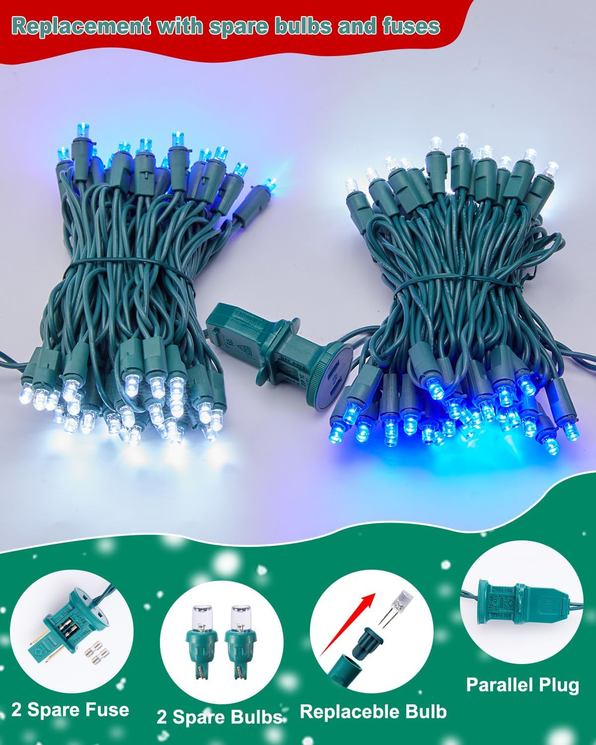 14FT 50 LED Mini String Lights, Blue and White Christmas Lights