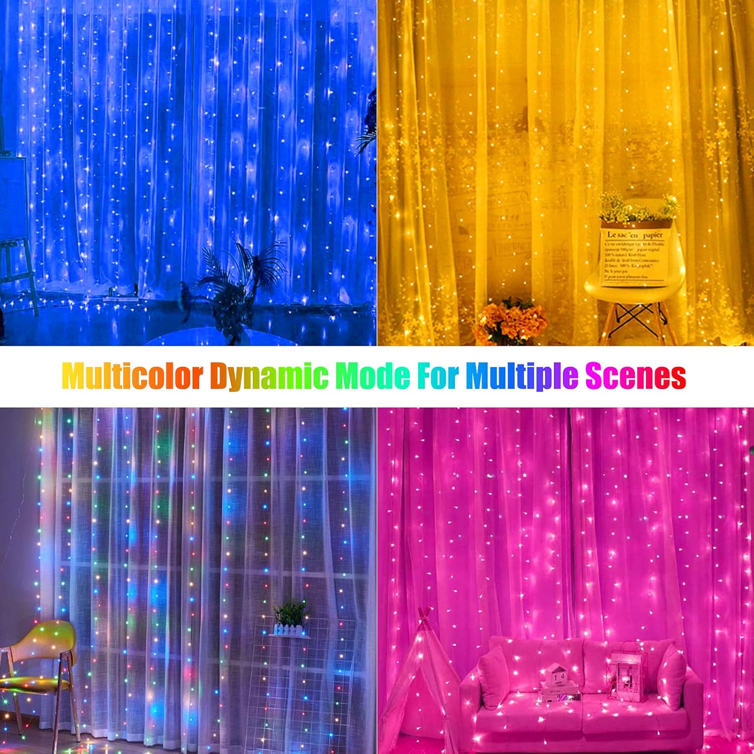 16 Colors Changing Curtain Lights - 250 LED Fairy String Lights with Remote