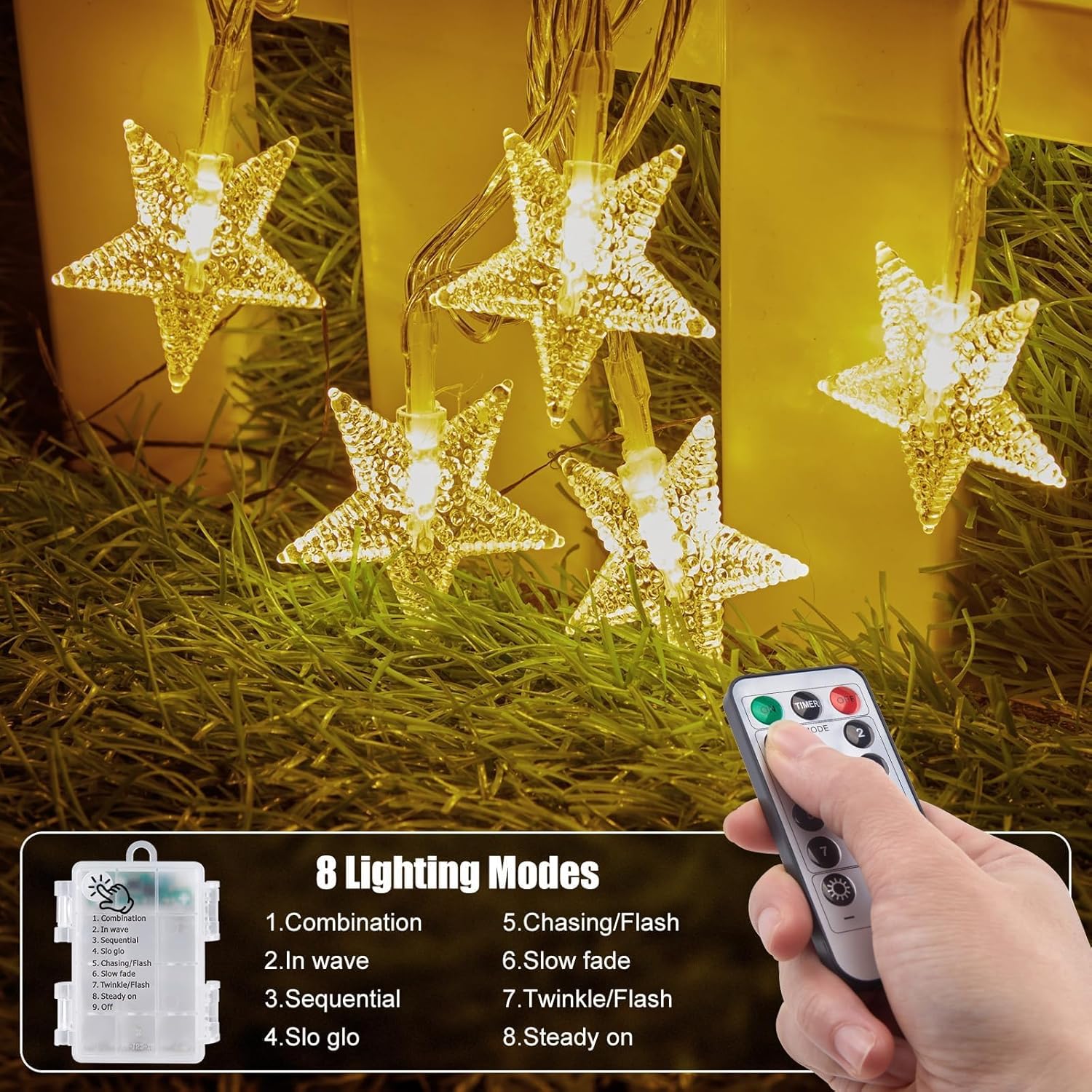 2 Pack Star Fairy Lights, 33ft, Battery Operated with Remote