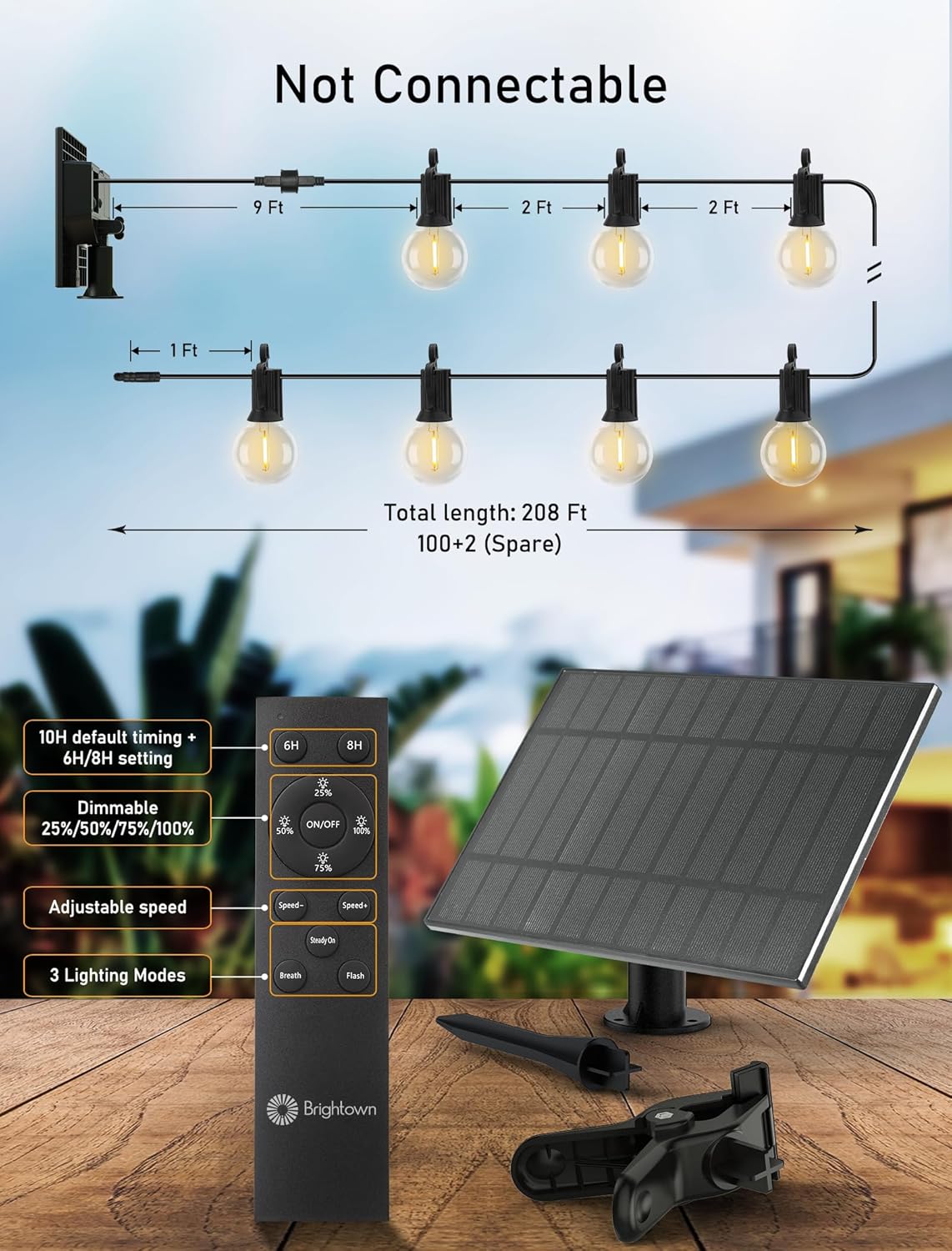 208FT 100 Shatterproof LED Bulbs Solar String Lights