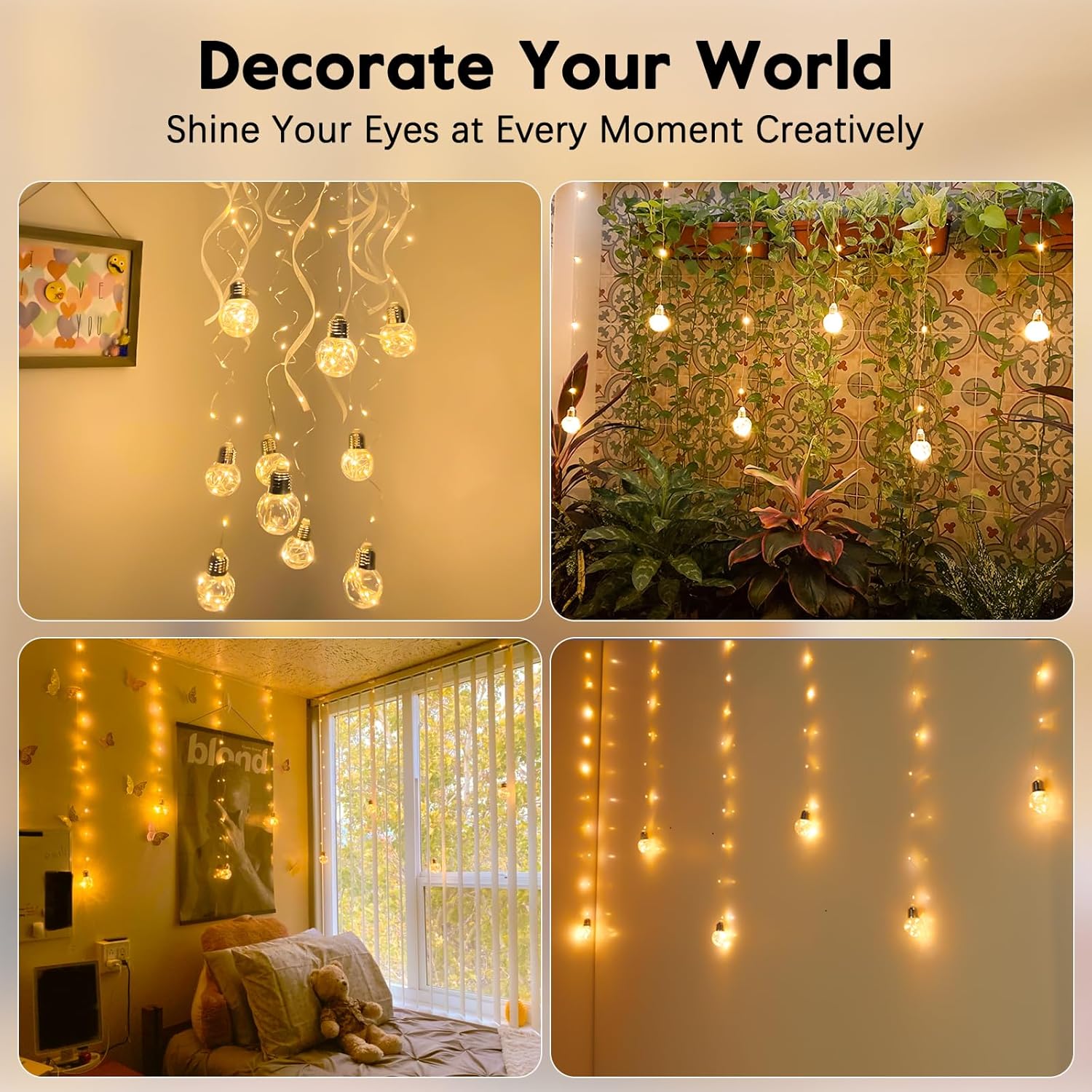 200 LED Curtain Fairy Lights - 9.8 FT Wishing Ball with Remote