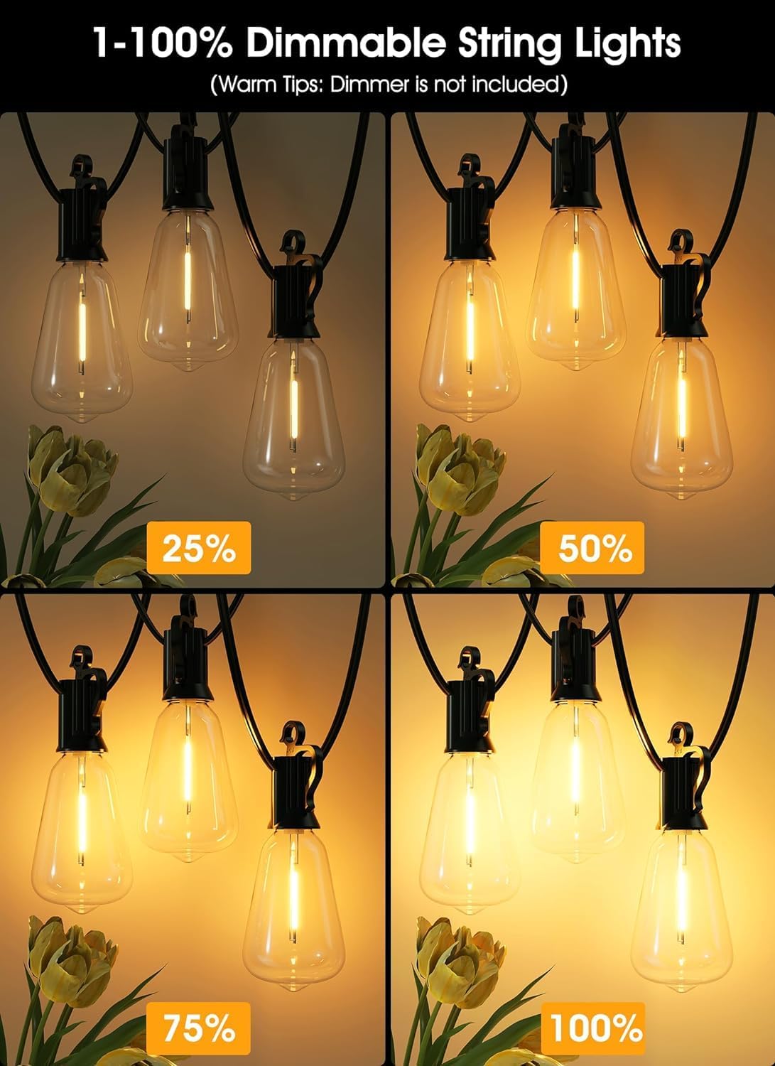200FT Outdoor String Lights - 102 Shatterproof Edison Bulbs