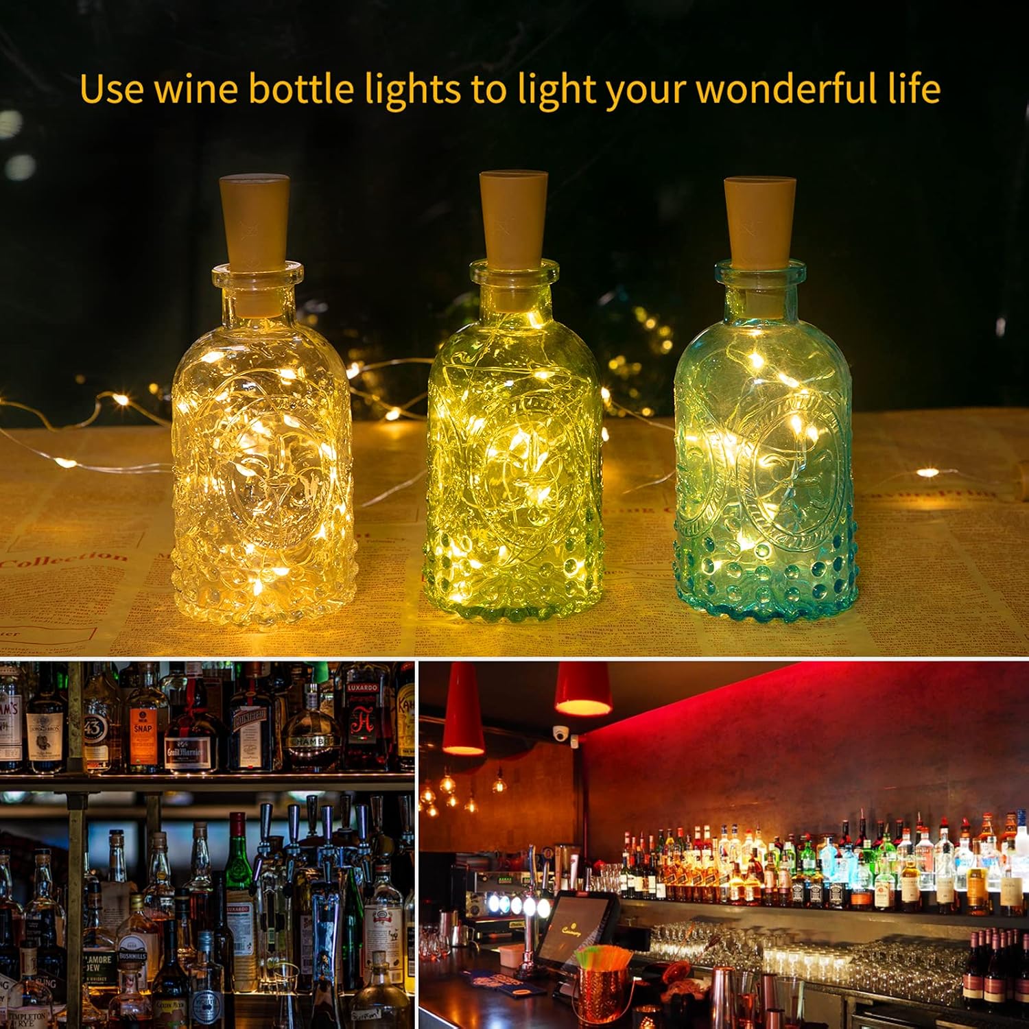 10 Pack Wine Bottle Cork Lights, 20 LED, Waterproof & Battery Operated