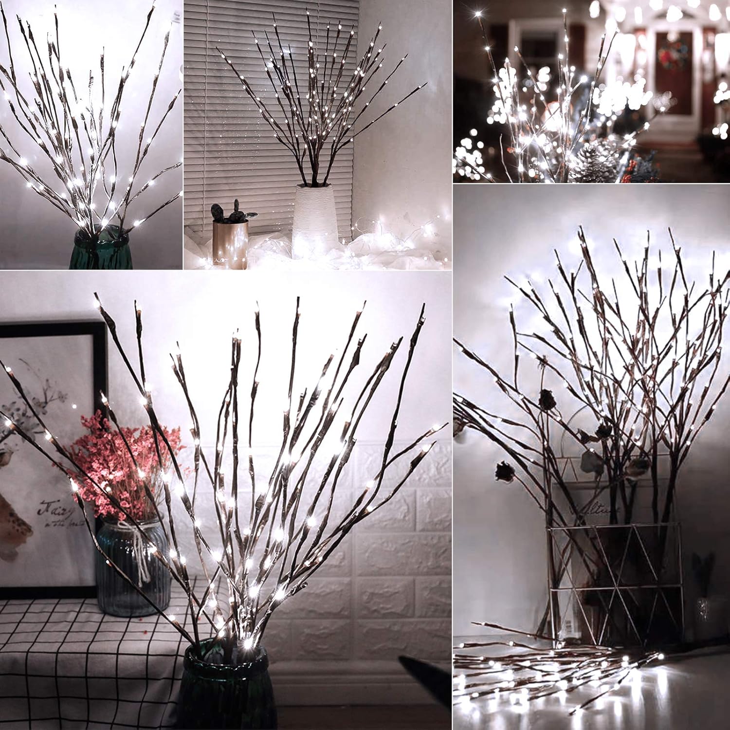 24Inch 60 LED Christmas DIY Twig Pathway Lights, Lighted Branches, Pure White