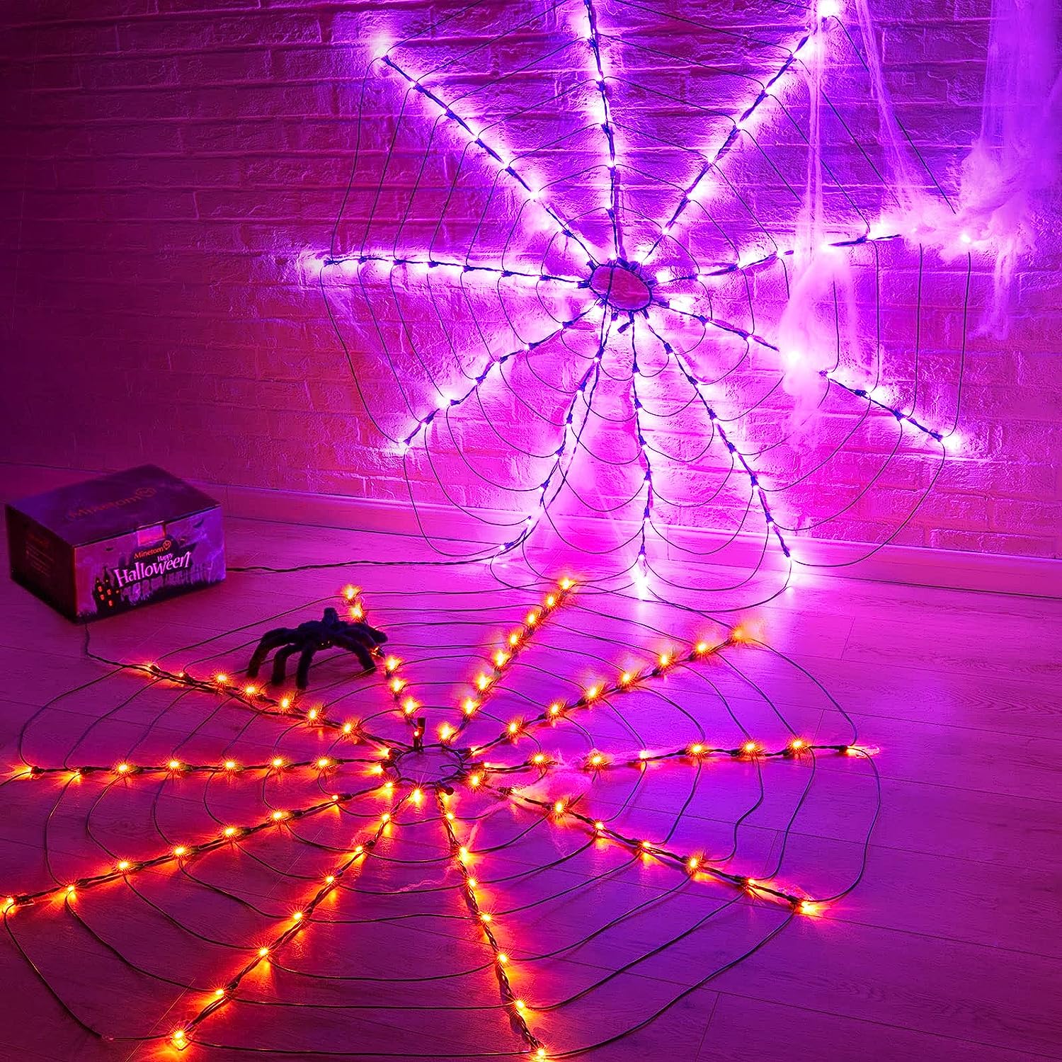 Halloween LED Spider Web Lights with Spider