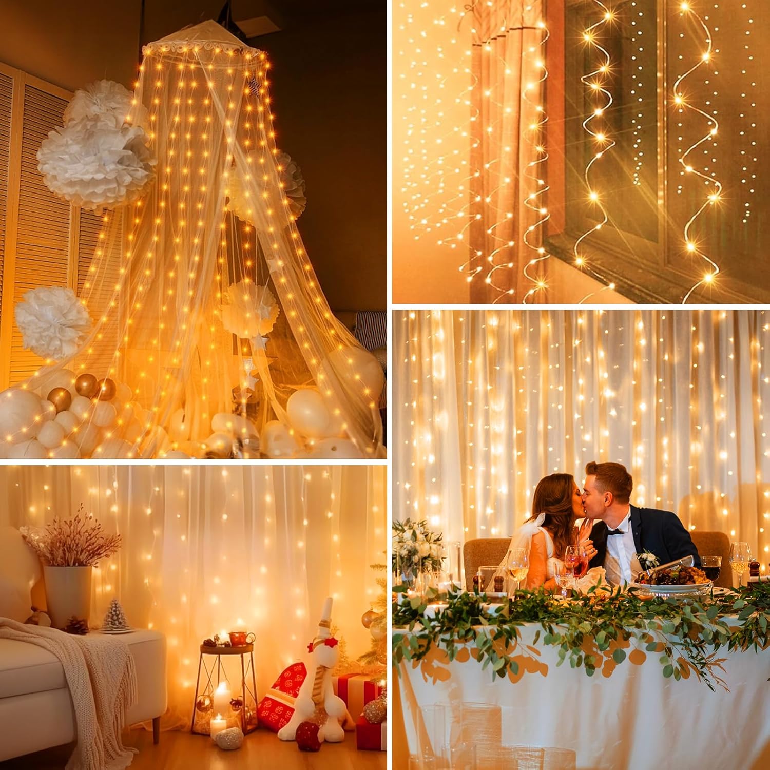 Curtain Lights - 300 LED, Dimmable, Remote & Timer, USB Powered
