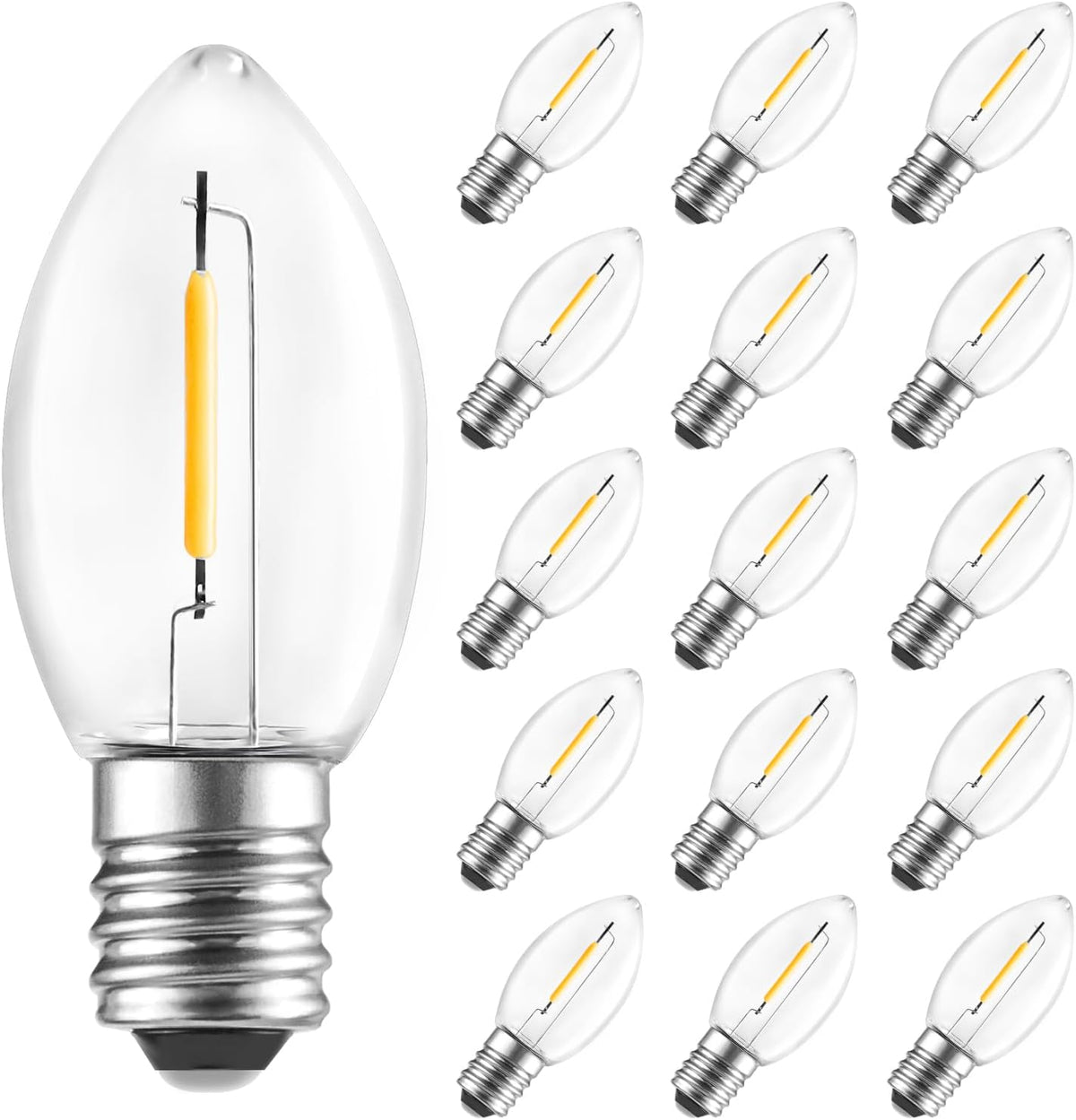 15 Pack Warm White C7 LED Christmas Bulbs