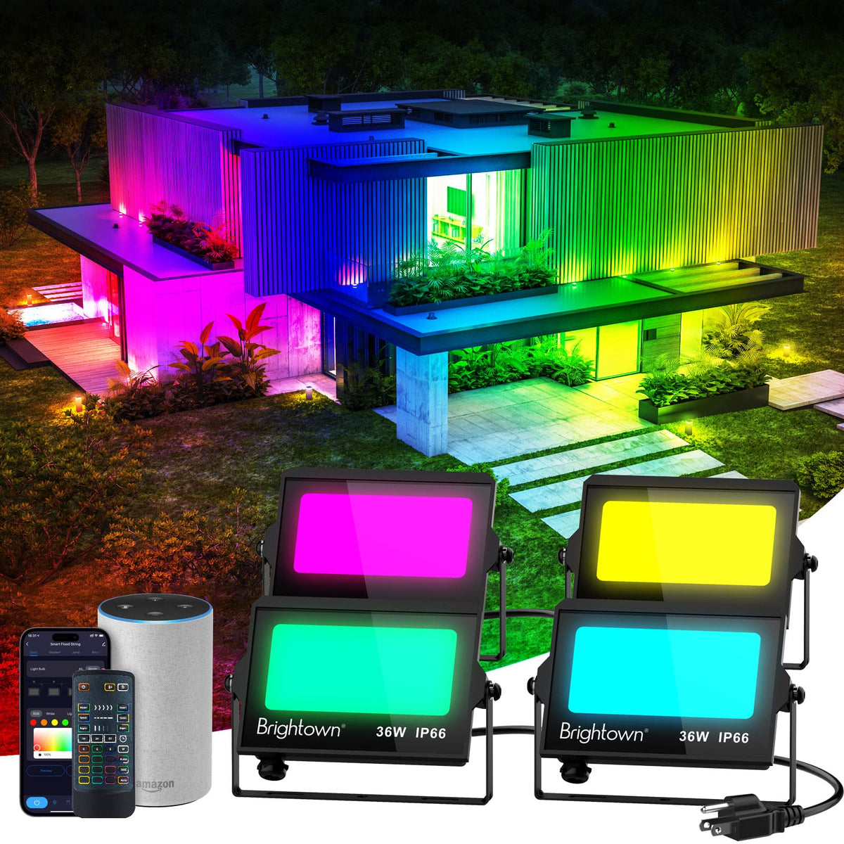 Smart RGB Led Flood Lights Outdoor, 4 Pack