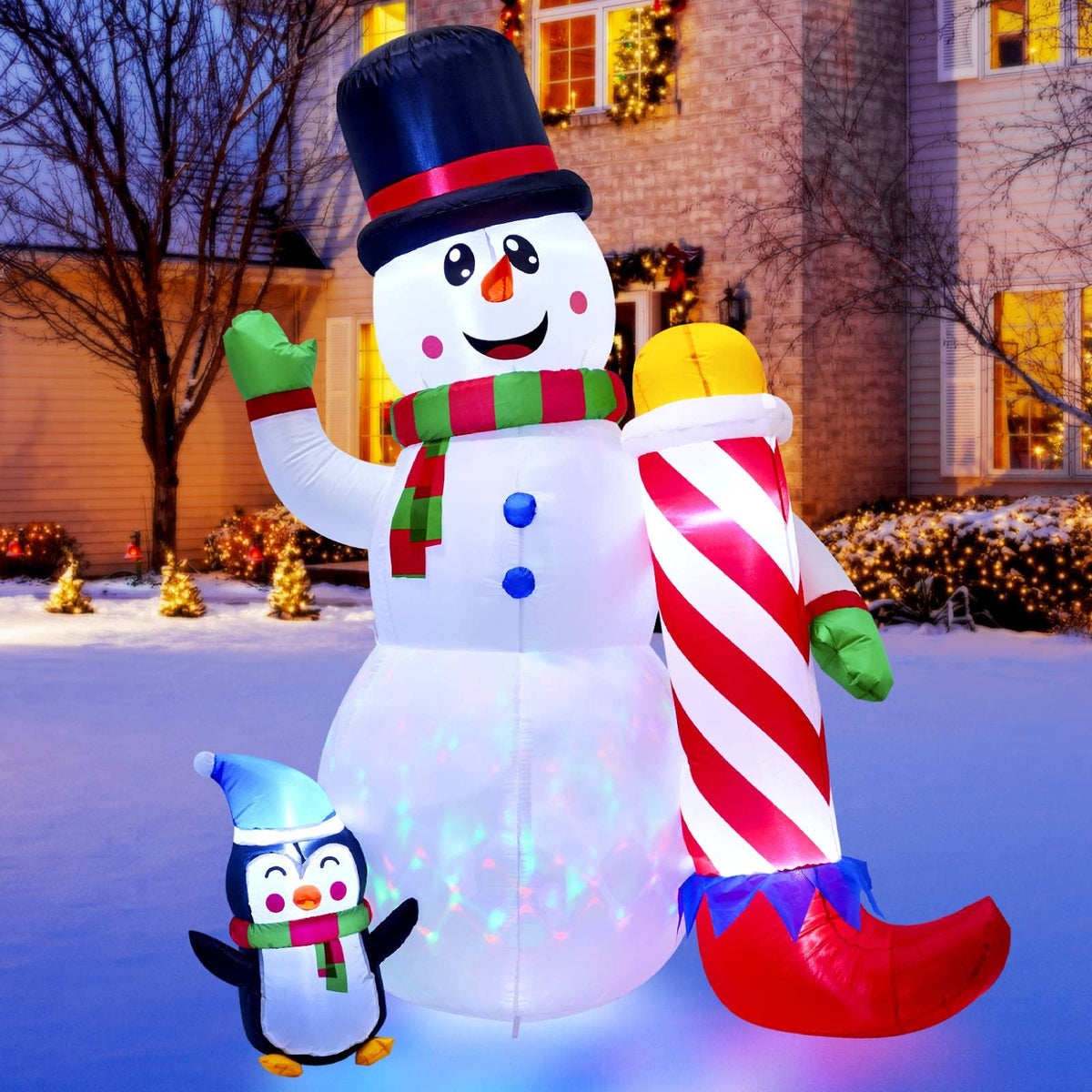 1 x 6 Feet / Snowman with Candy Cane and Penguin