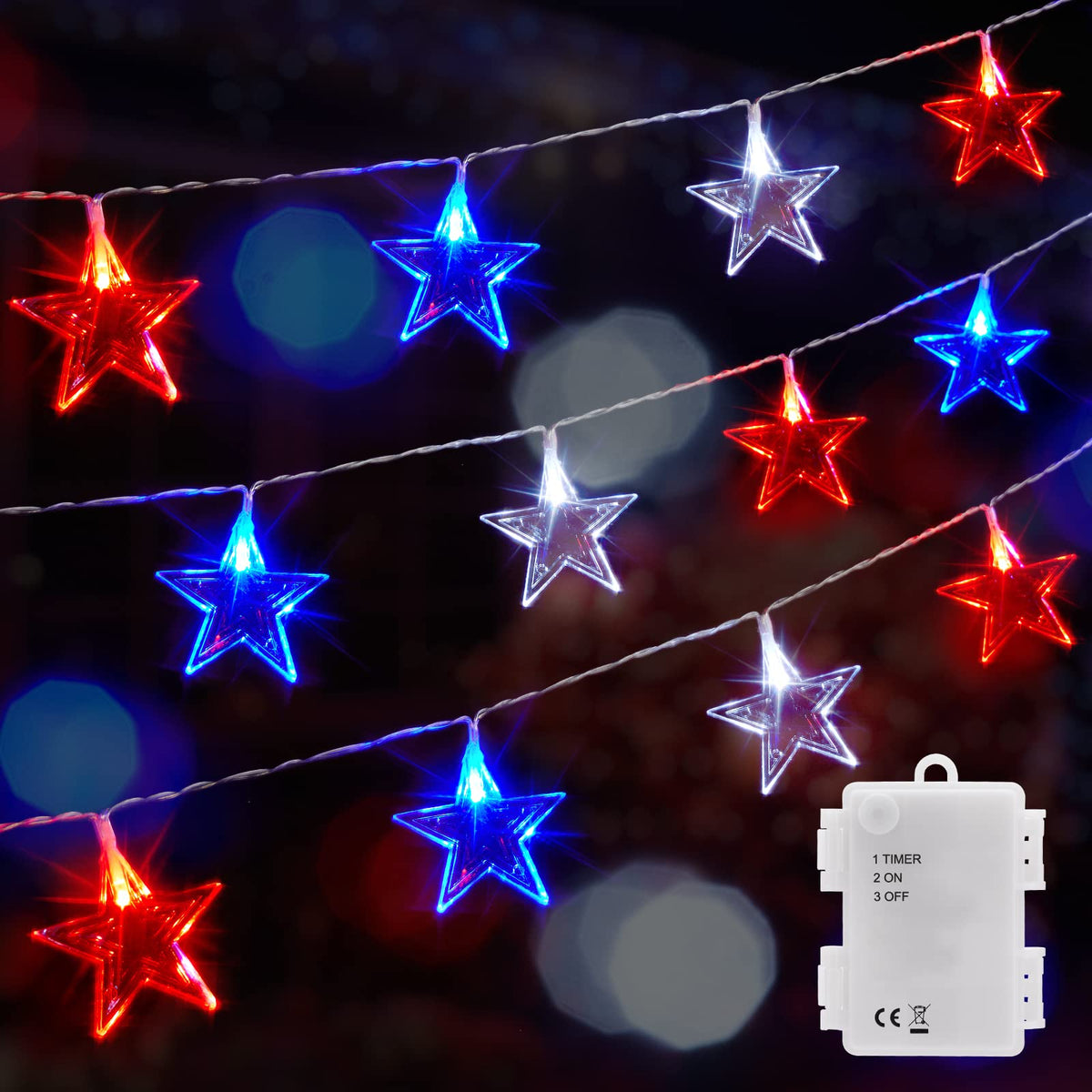 Star String Lights, AA Battery operated, Independence Day