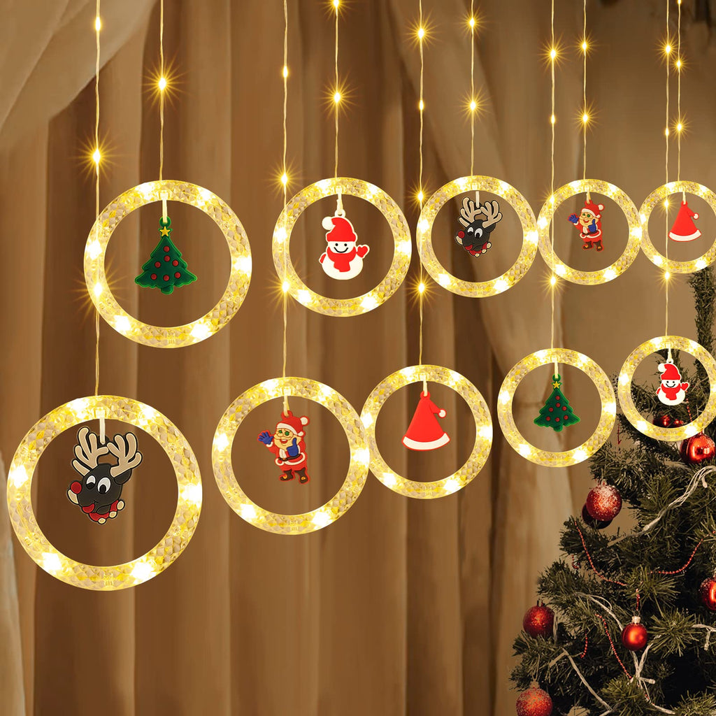 Christmas Curtain String Lights, Rings & Detachable Rubber
