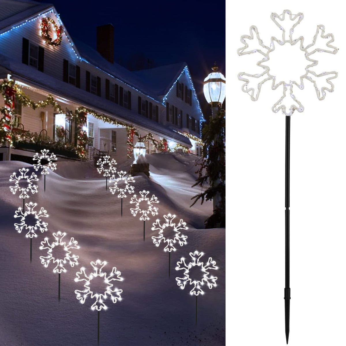 1 Pack / 27 Feet / 5 Snowflakes / Pure White