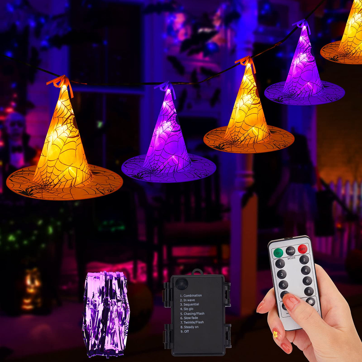 Halloween Battery Operated LED Witch Hat Lights with Remote