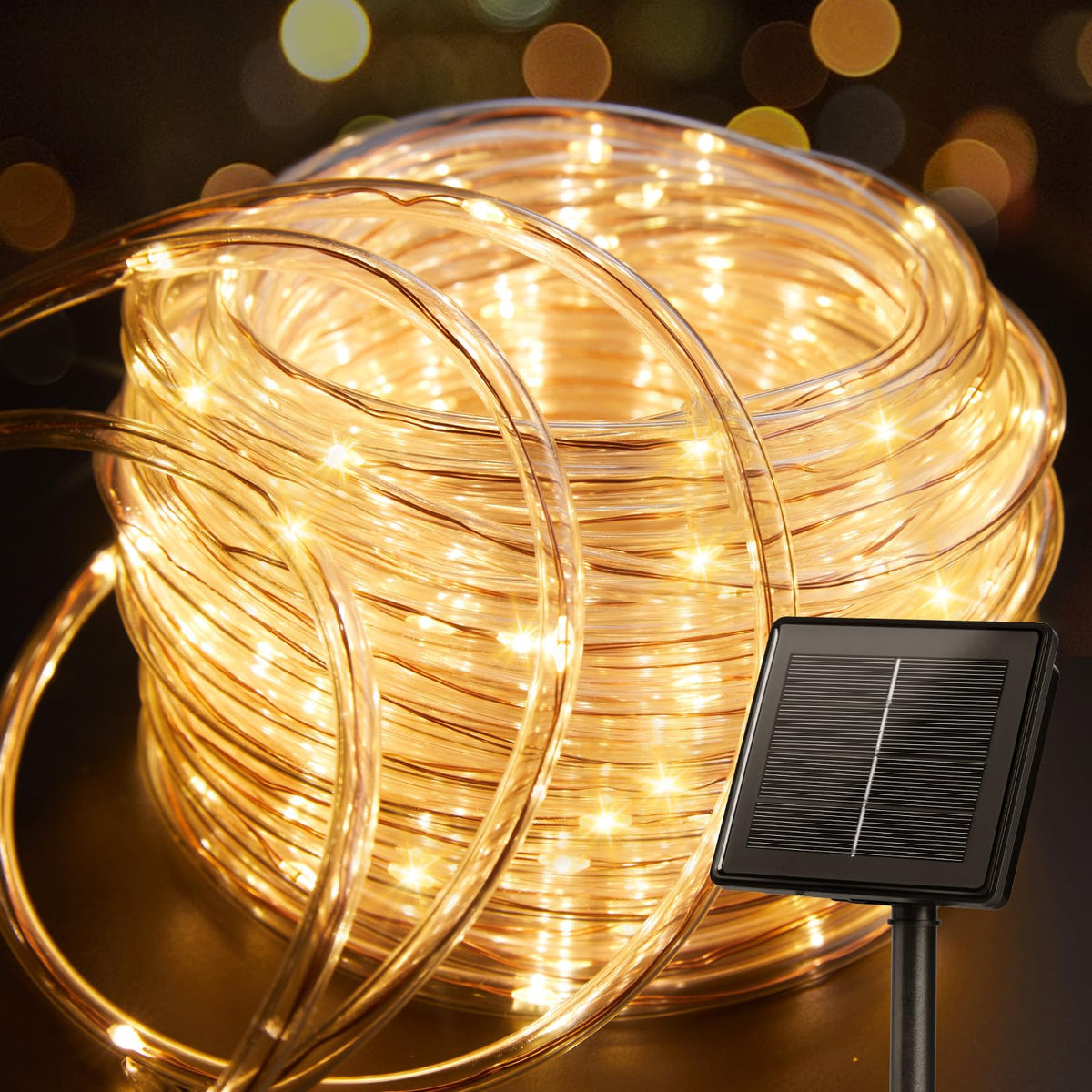 39FT 100LED Solar Rope Lights, 8 Modes, Warm White