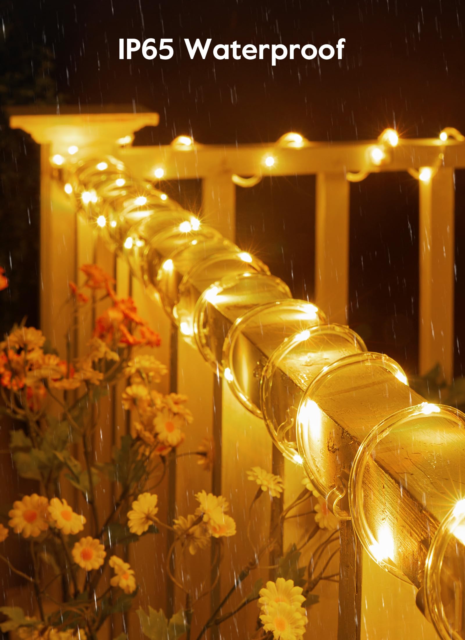 39FT 100LED Solar Rope Lights, 8 Modes, Warm White