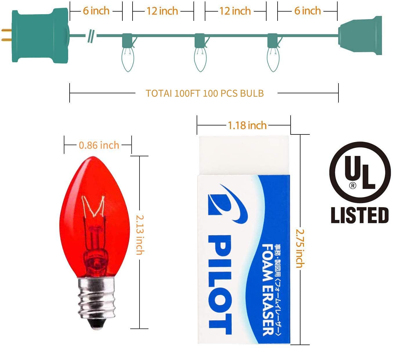 100 Feet / 100 Satin Bulbs / Multicolor