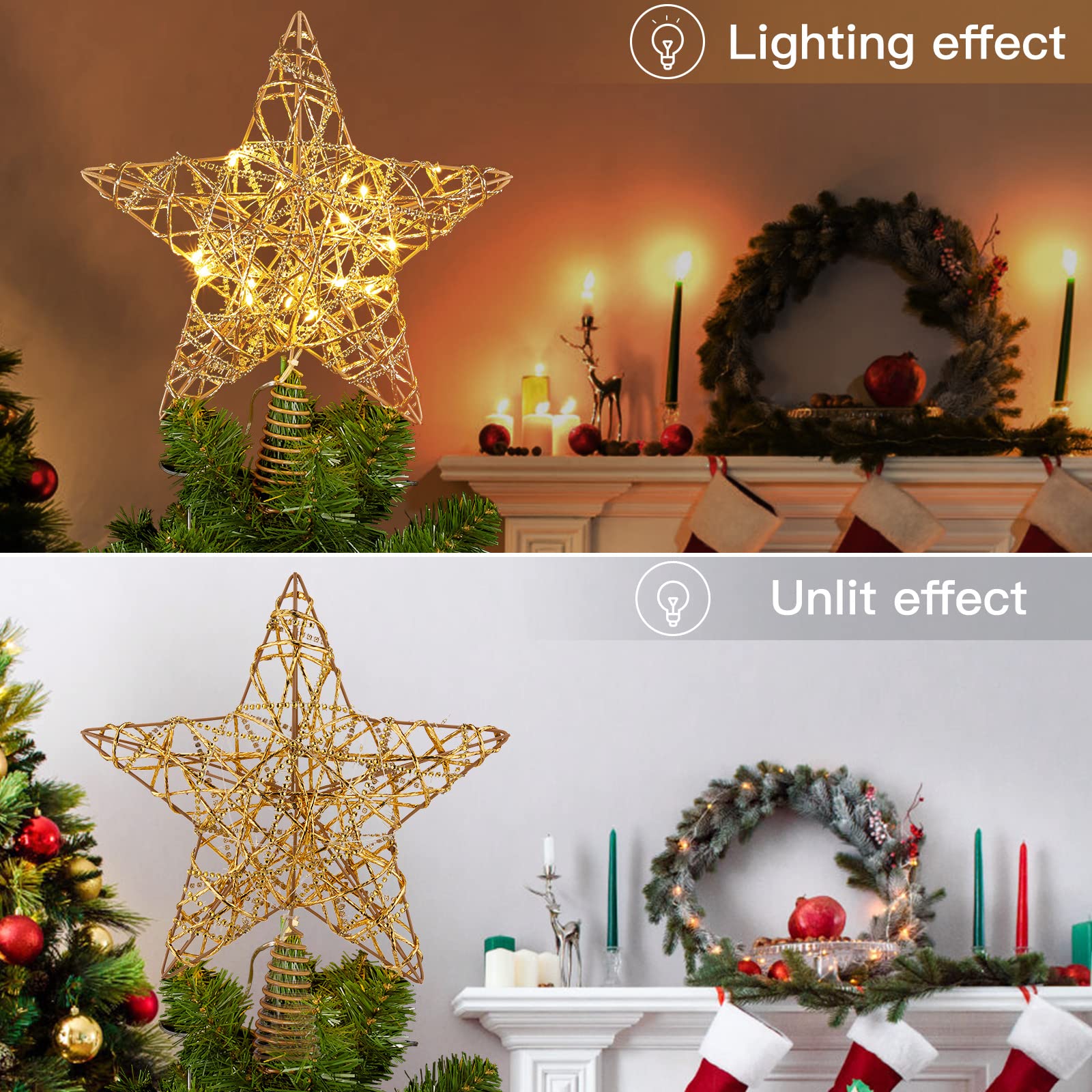 13.8 Inches / 20 LED / Golden Star Topper