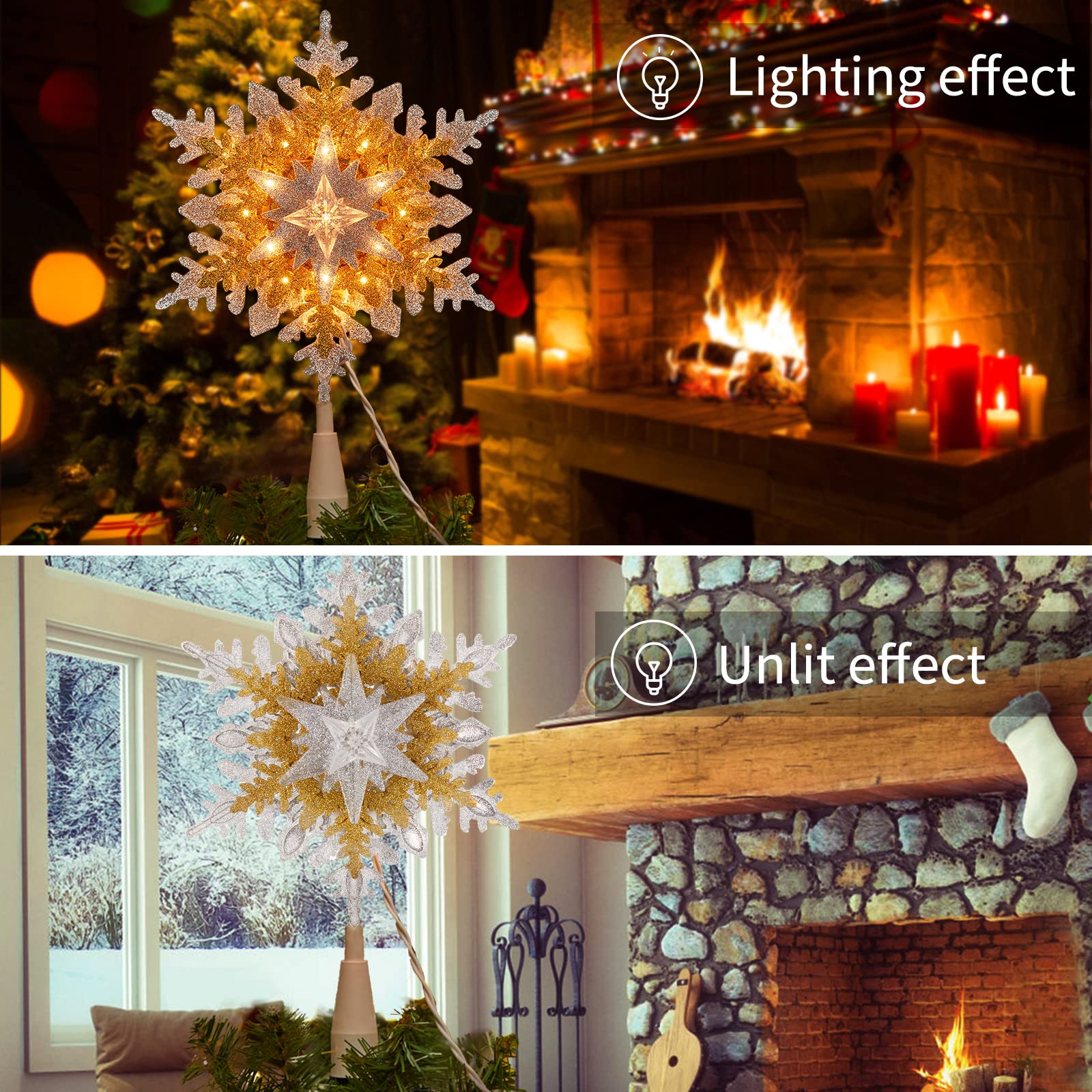 13 Inches / 20 Bulbs / Golden Silver Snowflake