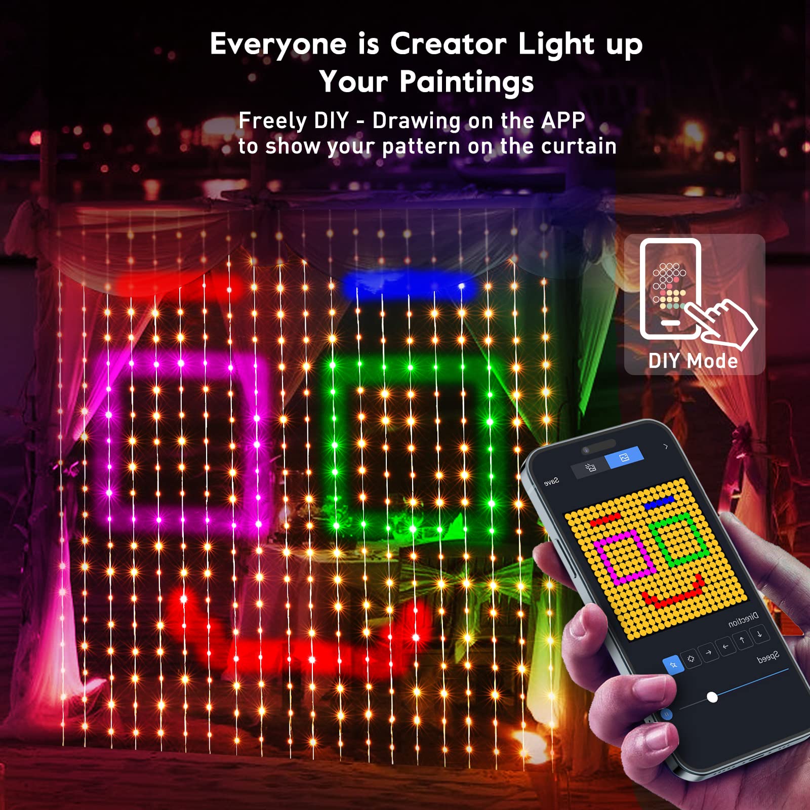 Christmas Smart Curtain Fairy Lights, Remote & Music Sync APP