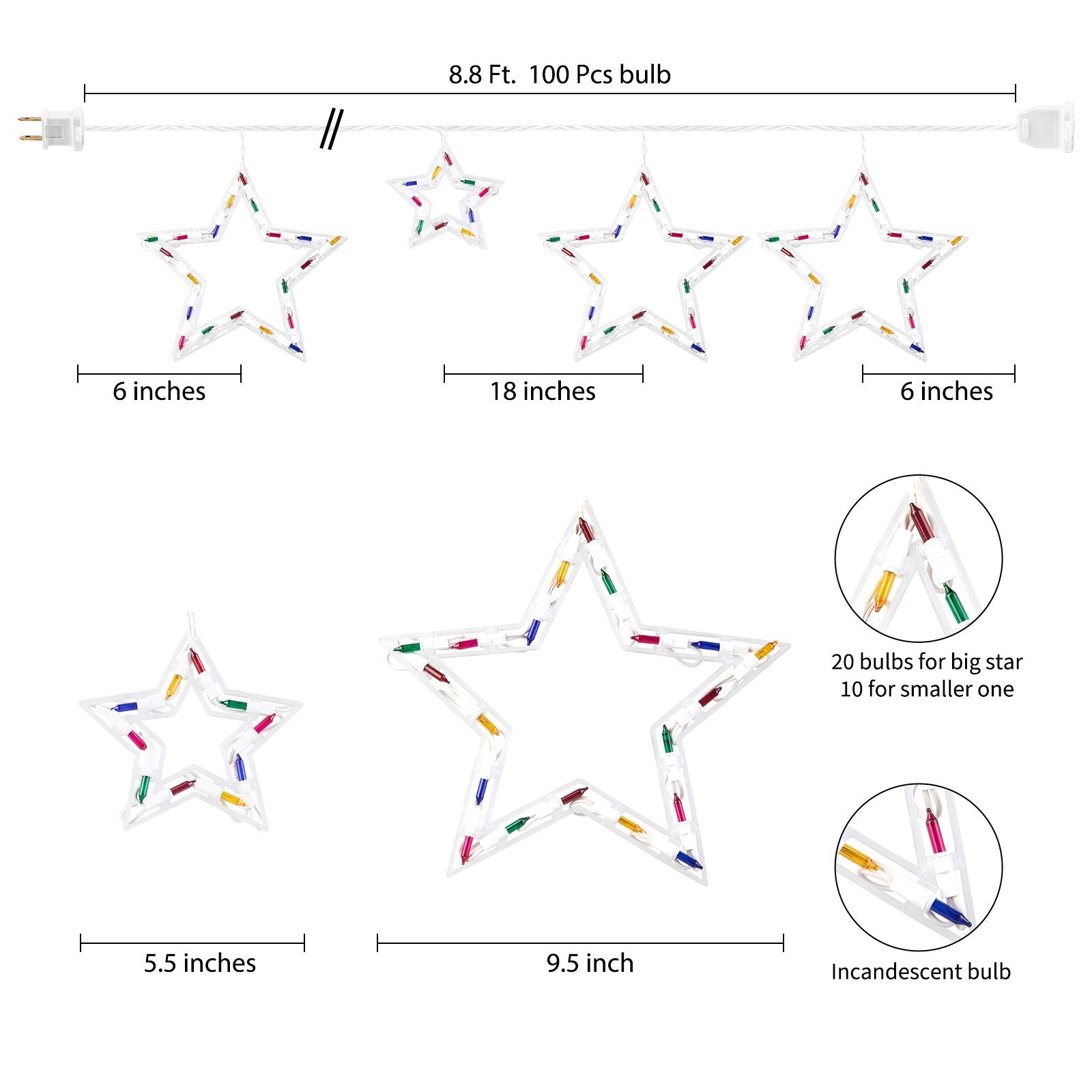 8.5 Feet / 6 Drops / 100 Mini Bulb / Multicolor