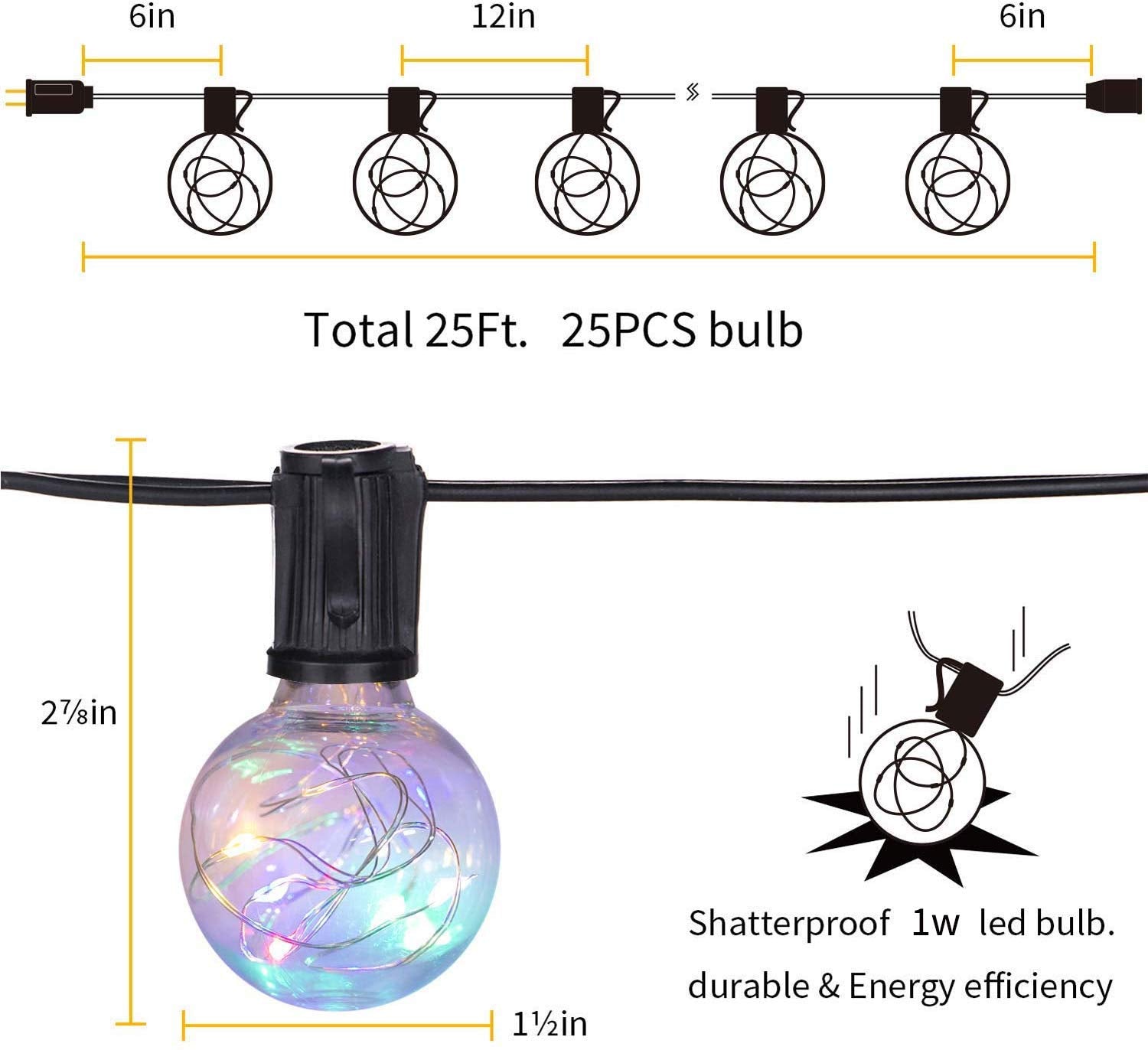 25 Feet / 25 Bulbs / Multicolor