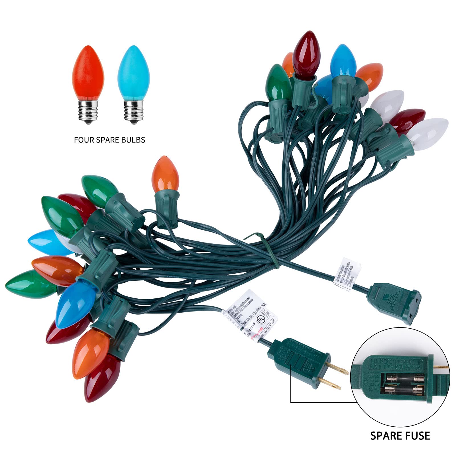 50 Feet / 50 Frosted Bulbs / Multicolor