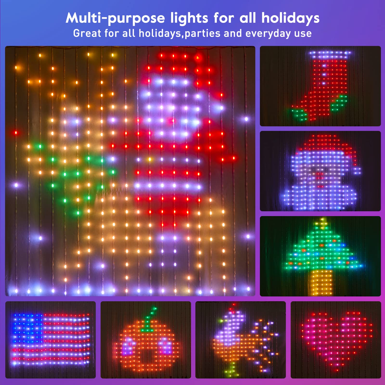 Christmas Smart Curtain Fairy Lights, Remote & Music Sync APP