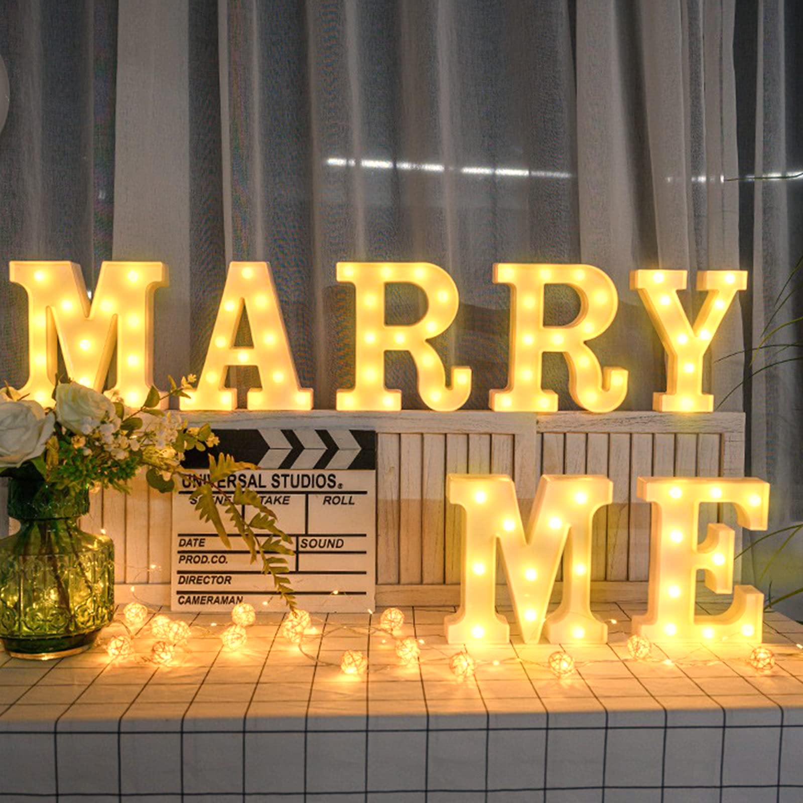Marry Me Plastic Battery Operative LED Marquee Letter Light