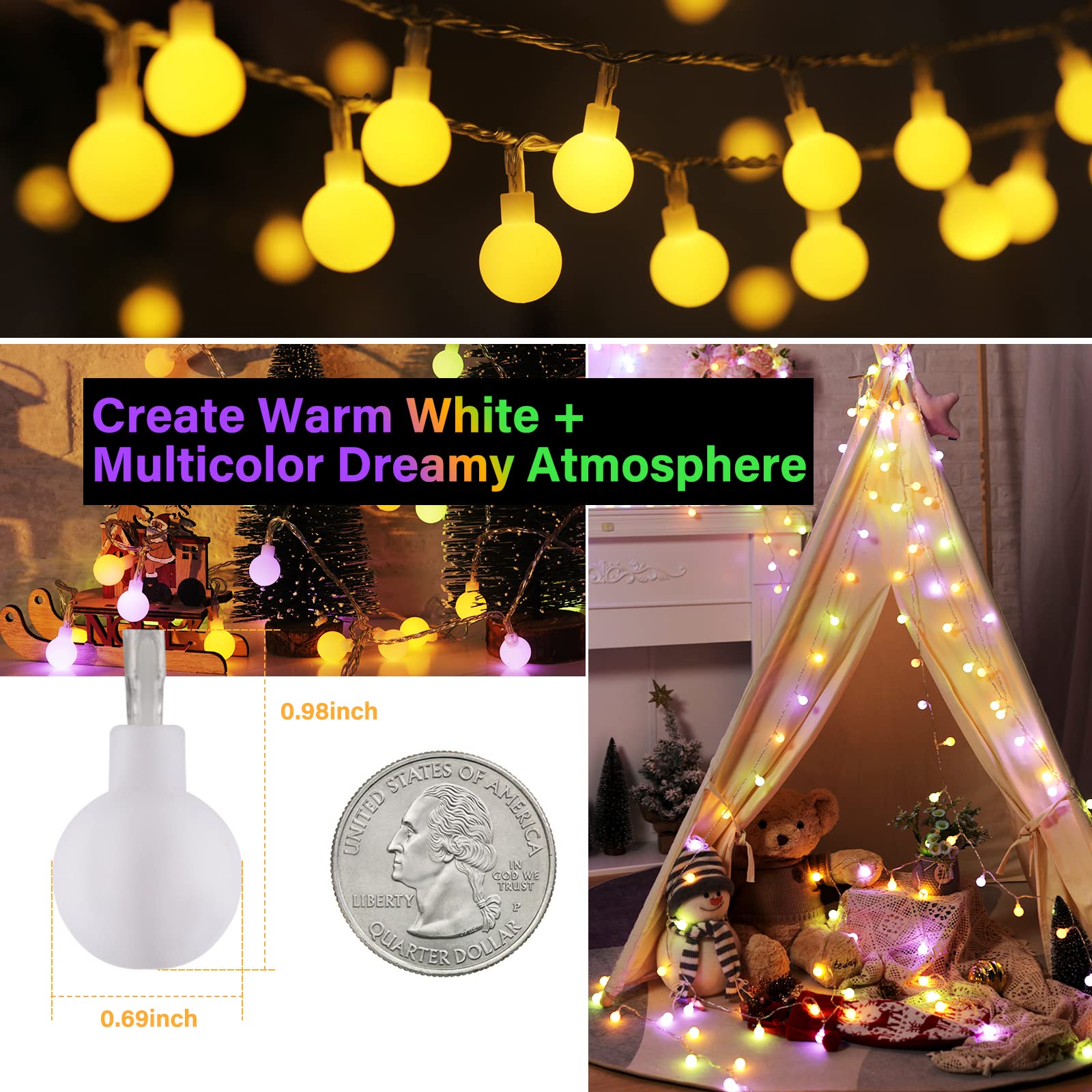 33 Feet / 100 LED / Warm White + Multicolor / USB