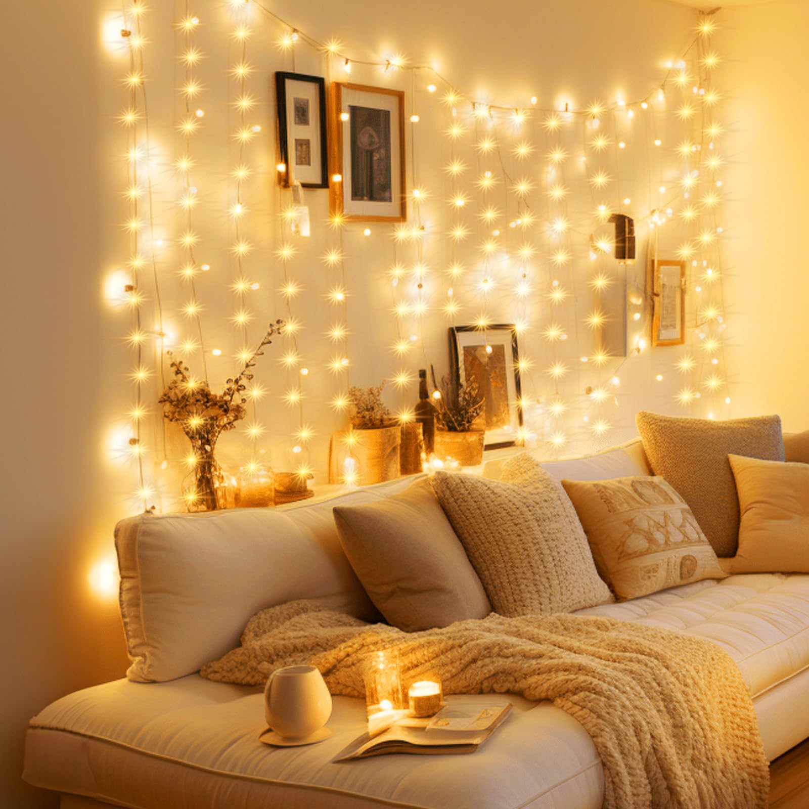 Curtain Fairy Lights with Remote & Timer, 8 Modes, USB Powered