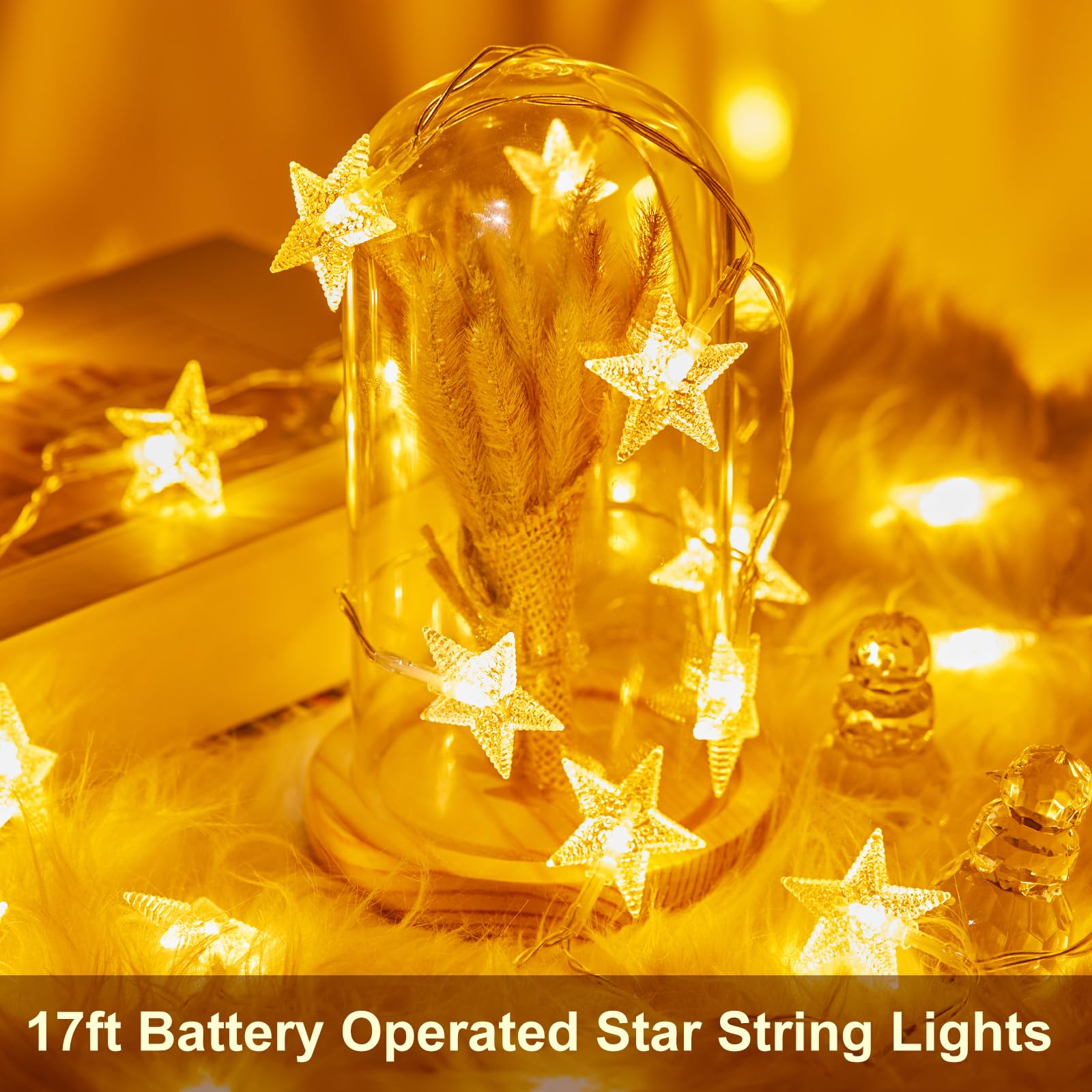 Star String Lights, AA Battery Operated, 17 FT 50 LED