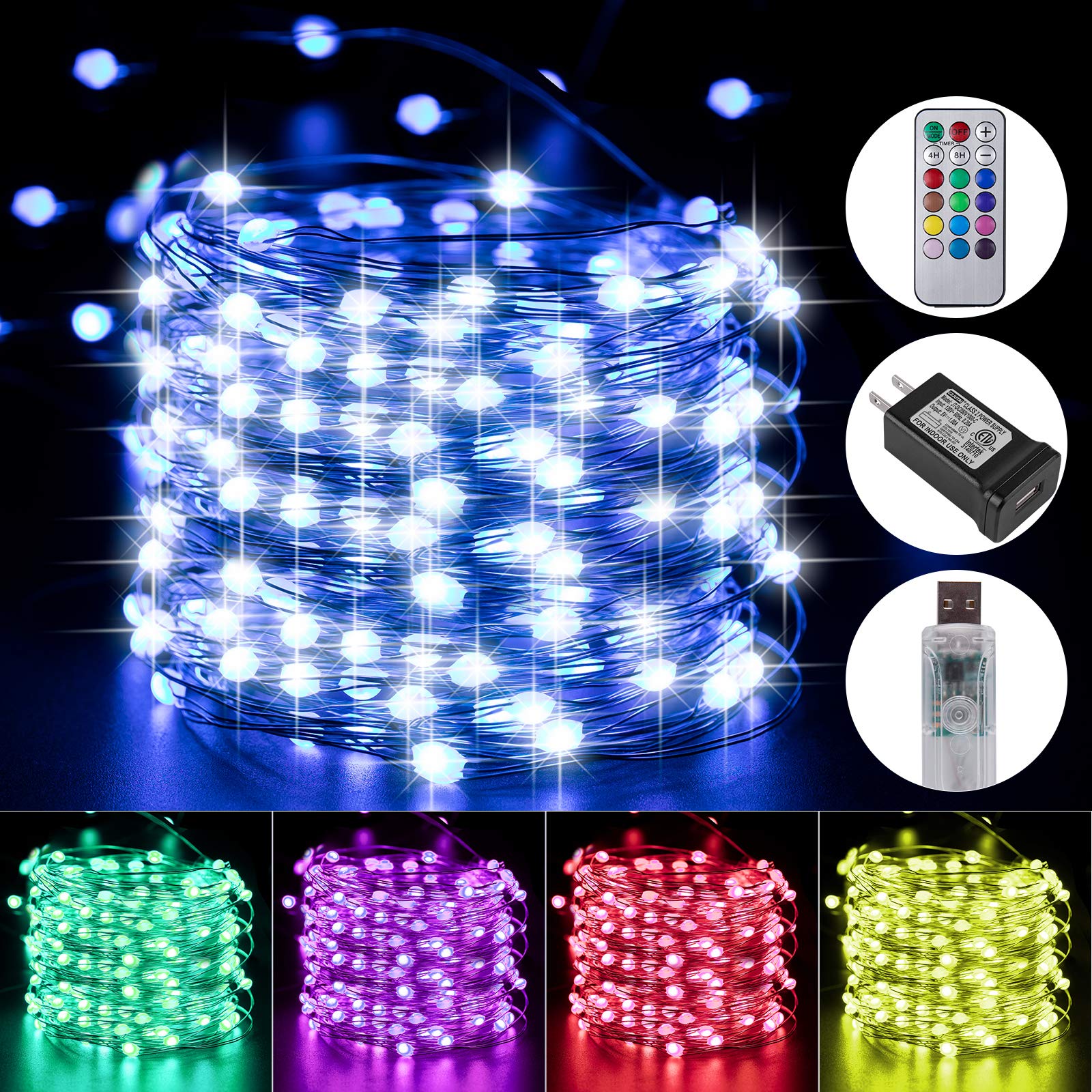 Color Changing Fairy Lights with Remote, 12 Colors, 12 Light Modes