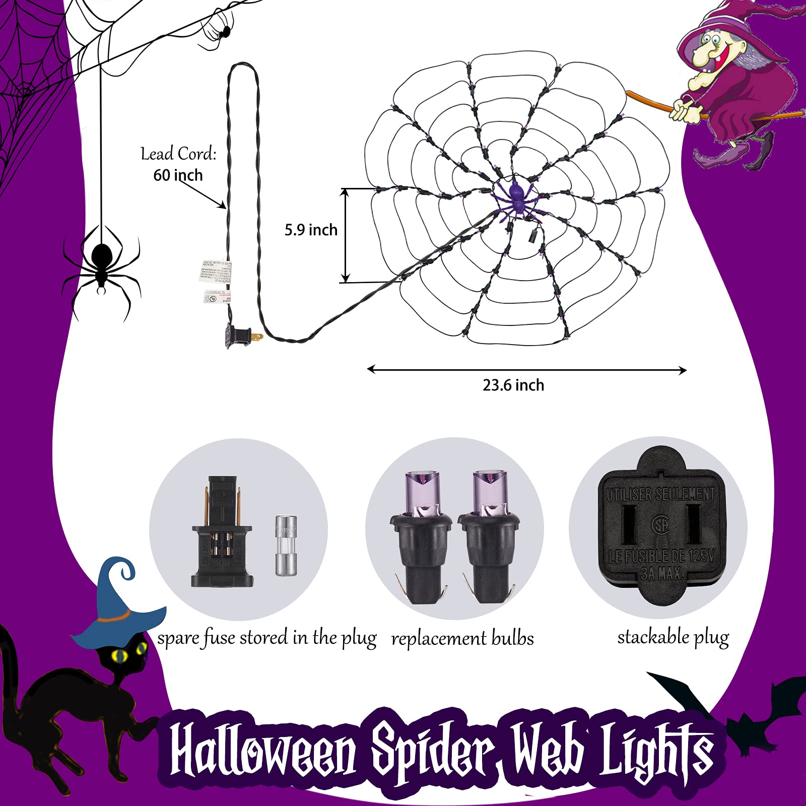 Halloween LED Spider Web Lights with Spider