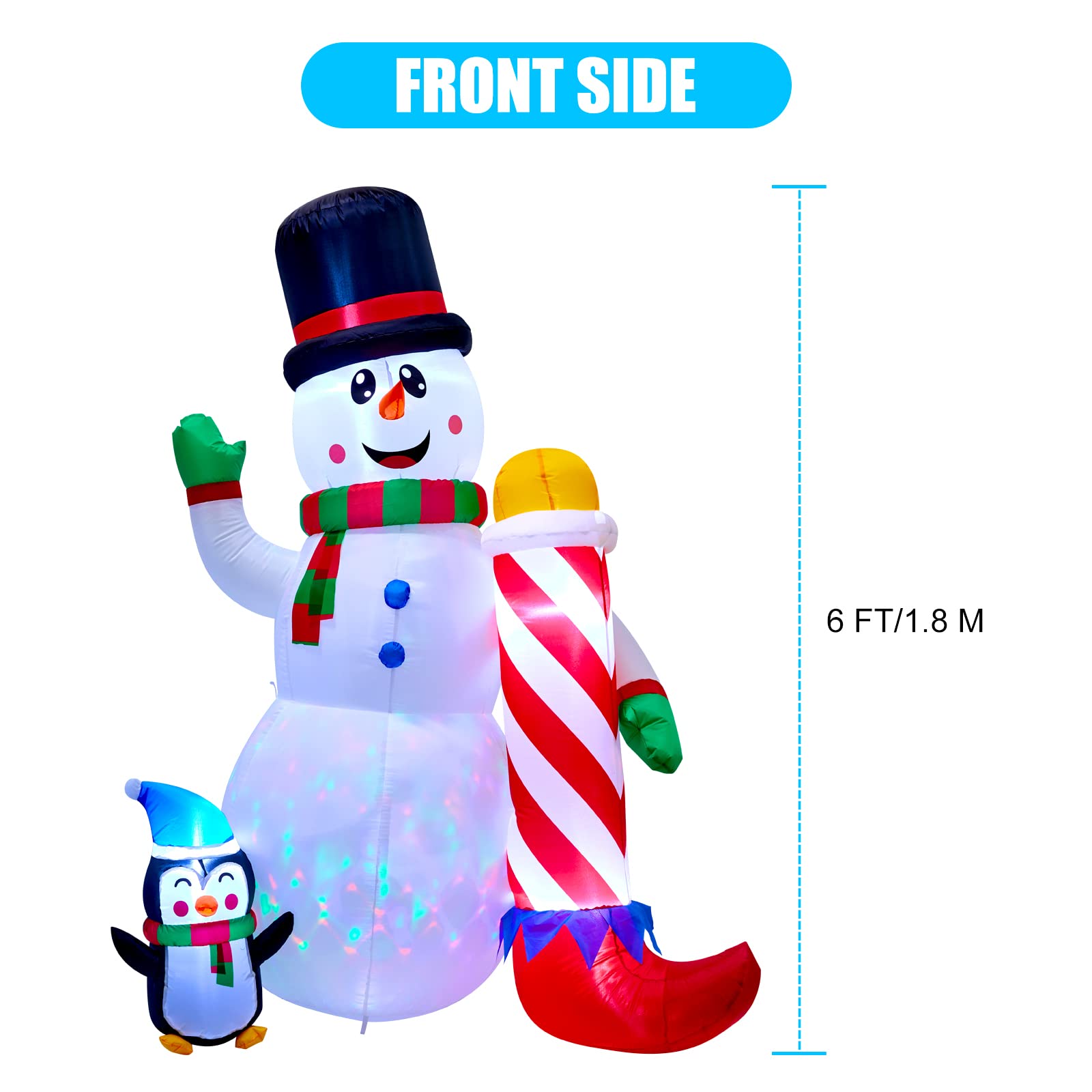 1 x 6 Feet / Snowman with Candy Cane and Penguin