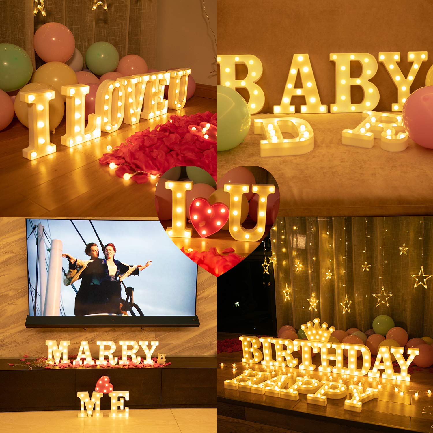 Marry Me Plastic Battery Operative LED Marquee Letter Light