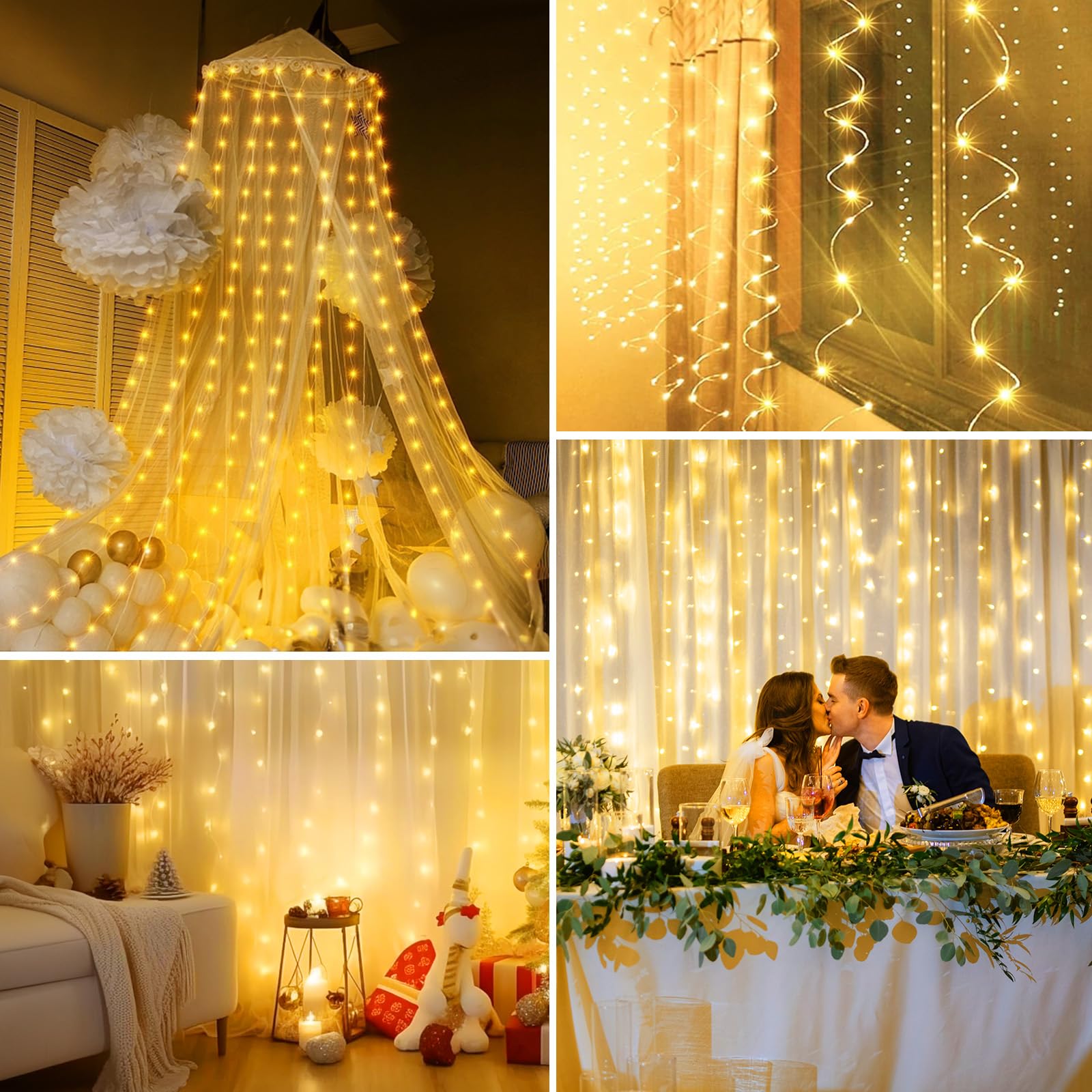 Curtain Fairy Lights with Remote & Timer, 8 Modes, USB Powered