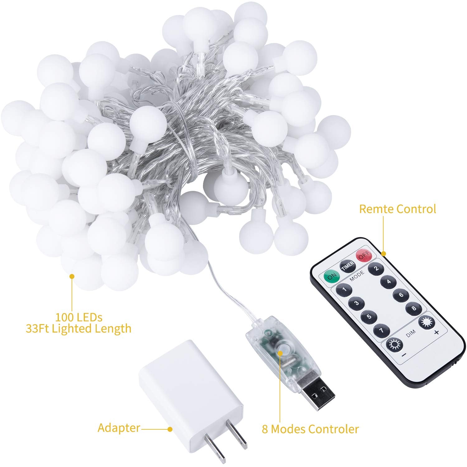 33 Feet / 100 LED / Warm White + Multicolor / USB