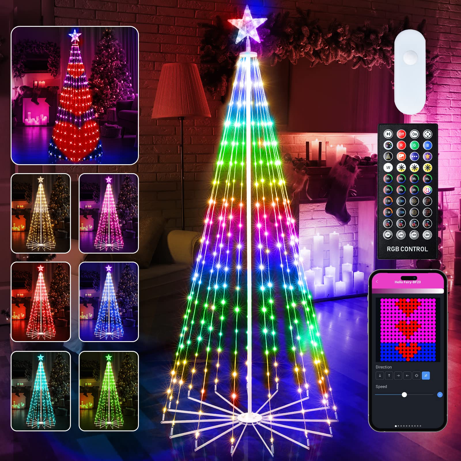 Christmas Smart Cone Tree Light with Star Topper, Remote & APP Control, 16 Colors, 34 Modes